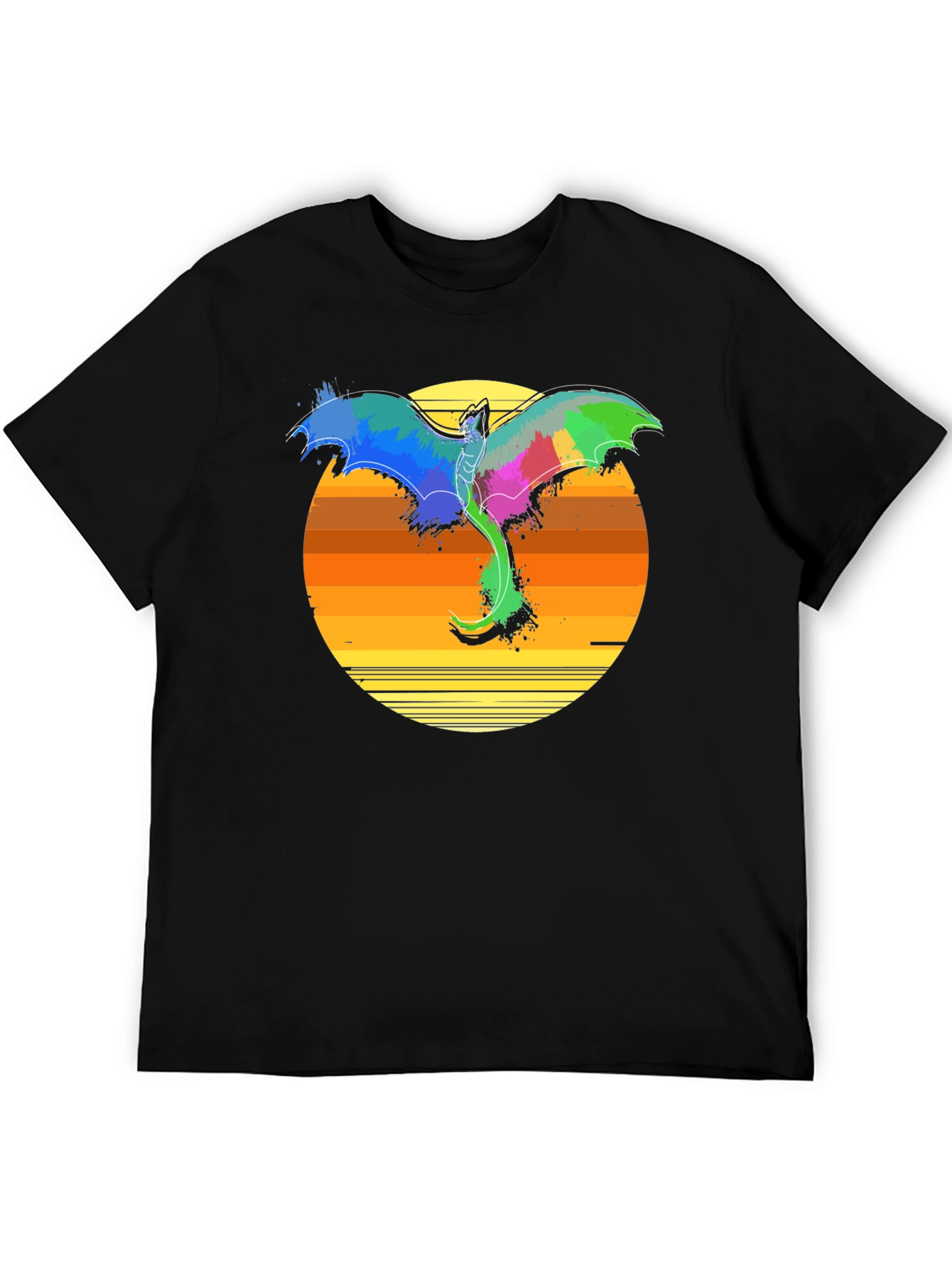 Vibrant Dragon Sunset T-Shirt - Fantasy Graphic Tee