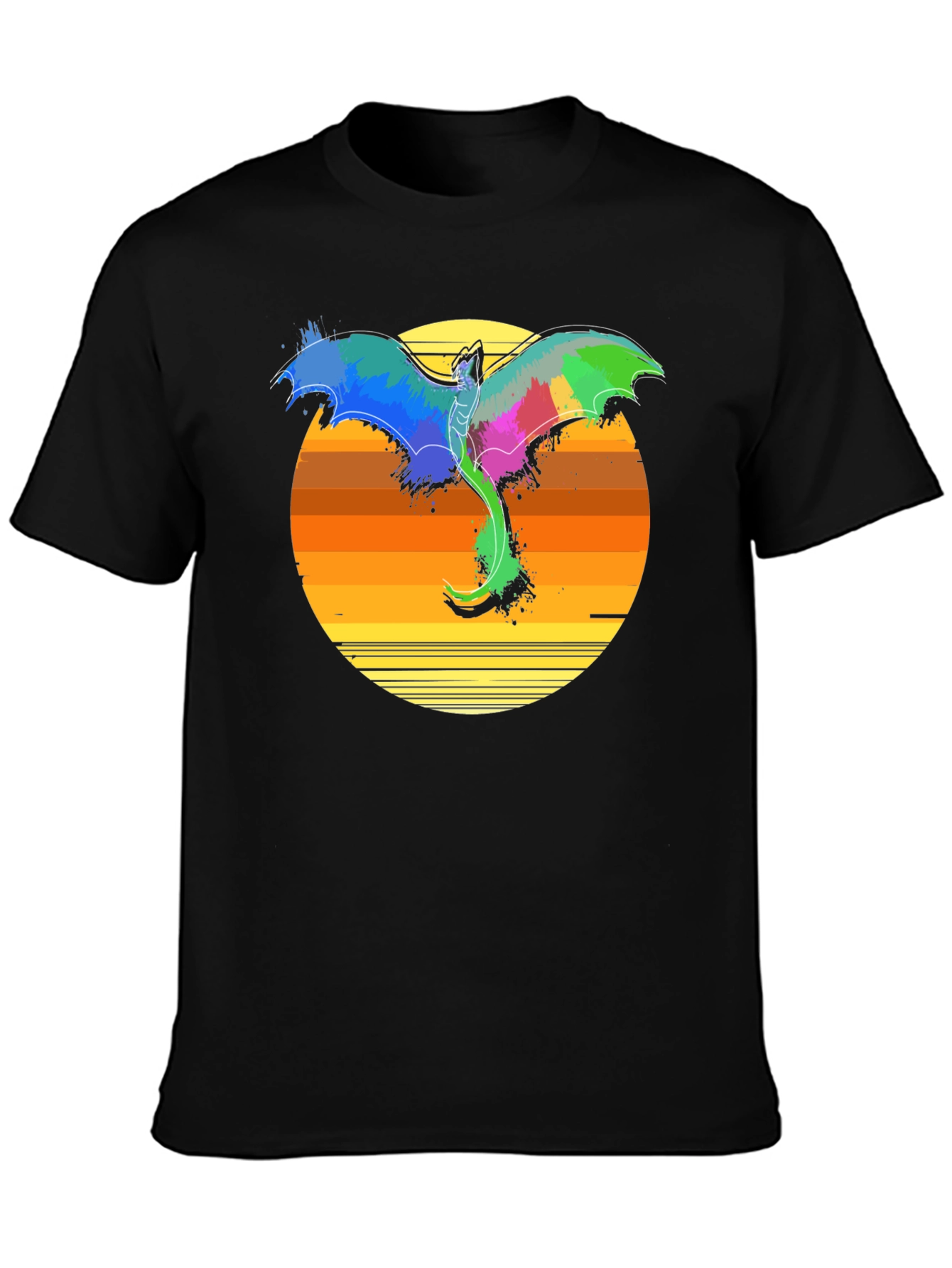 Vibrant Dragon Sunset T-Shirt - Fantasy Graphic Tee