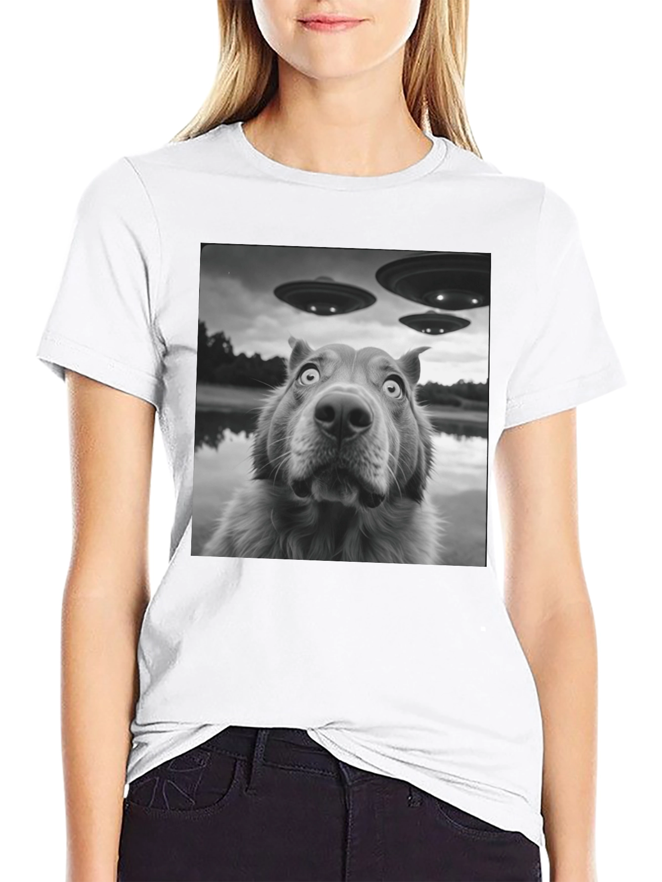 UFO Dog Black T-Shirt - Alien Invasion Design