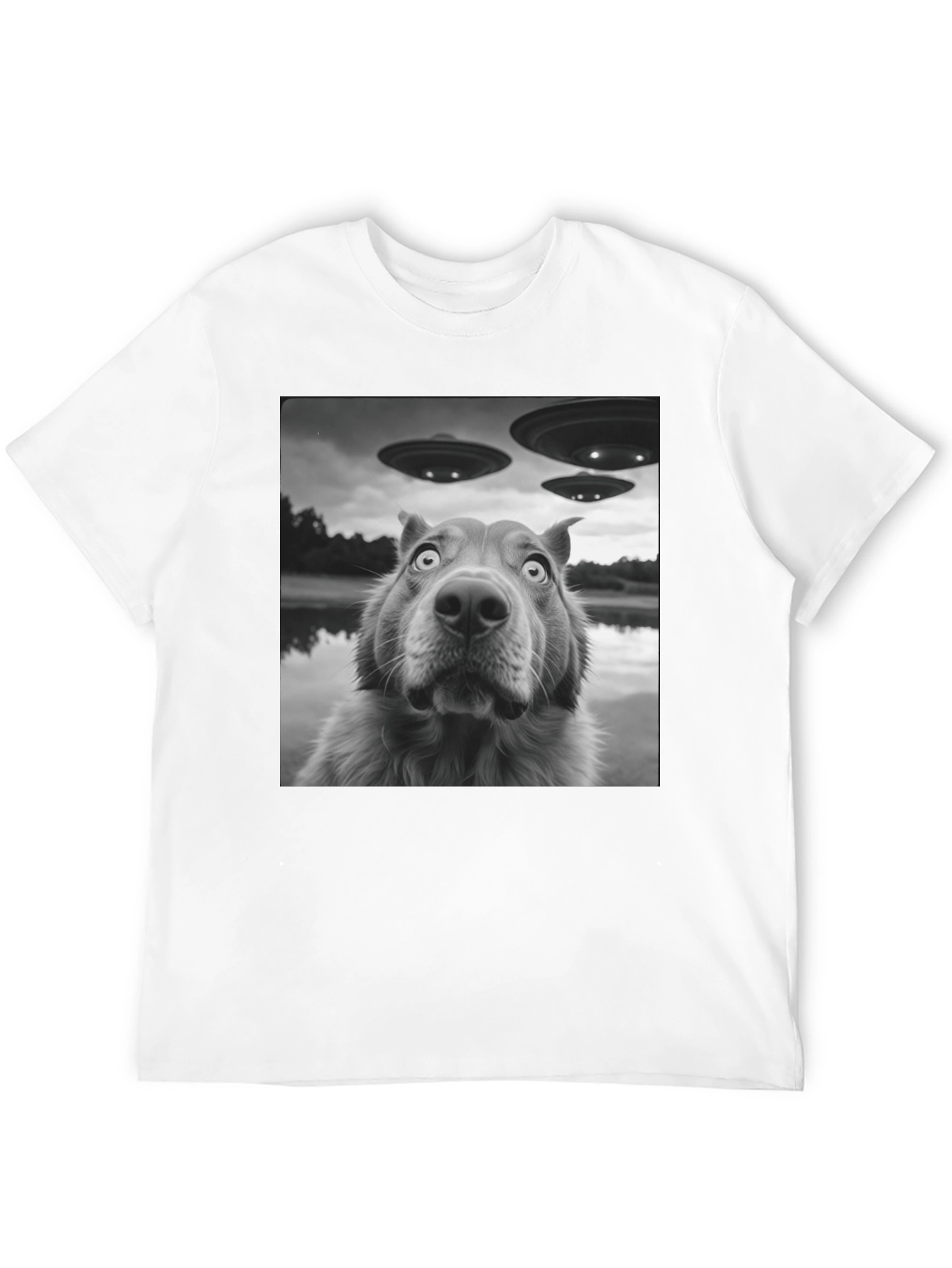 UFO Dog Black T-Shirt - Alien Invasion Design