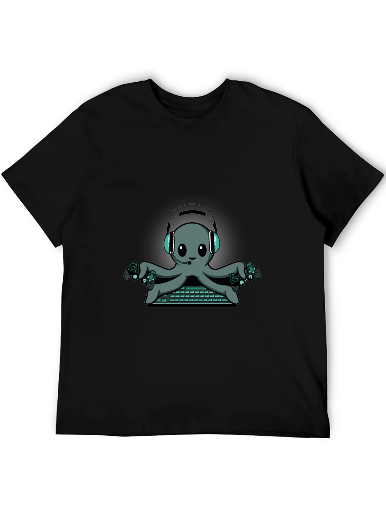 Gamer Octopus Graphic Tee - Black Cotton T-Shirt