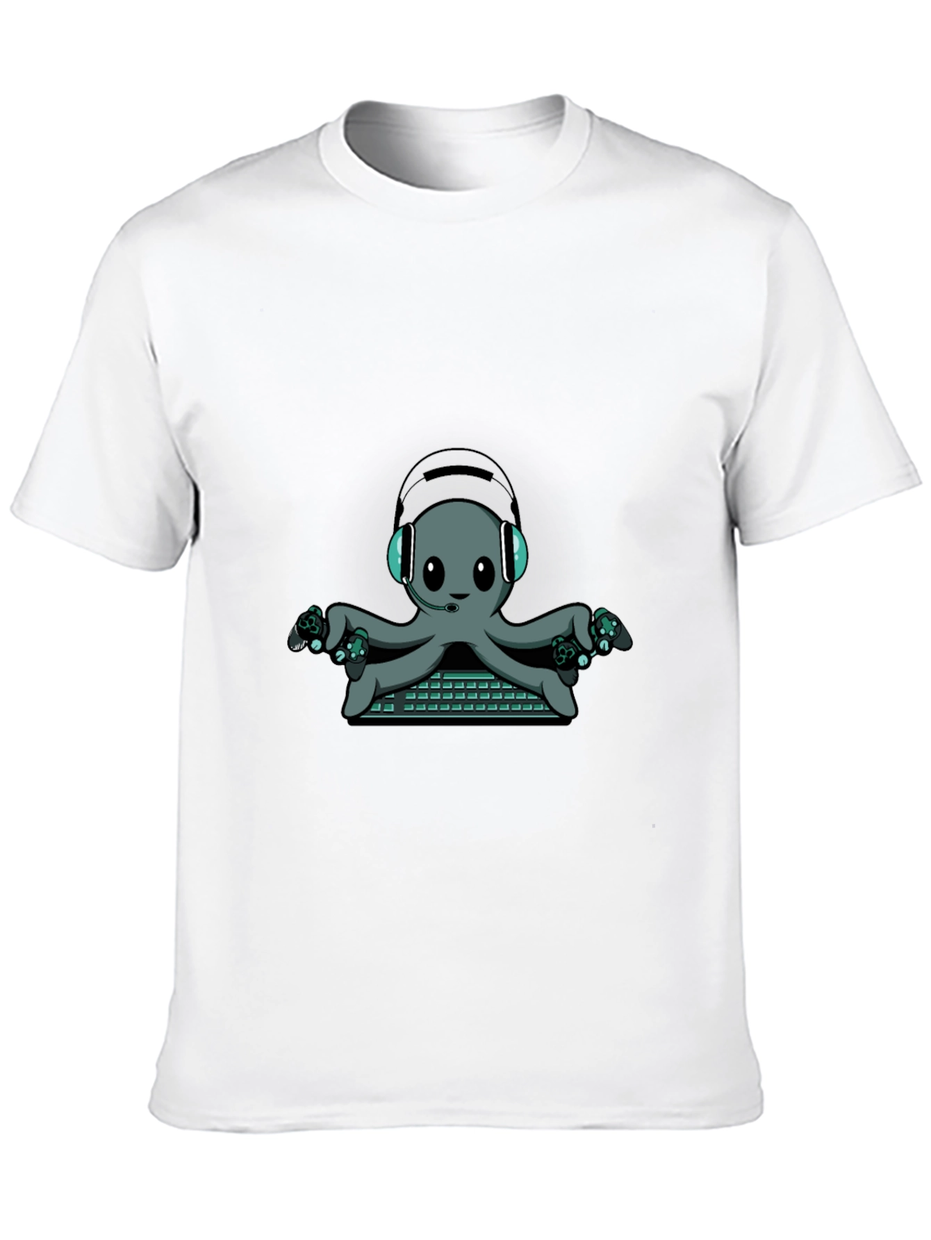 Gamer Octopus Graphic Tee - Black Cotton T-Shirt