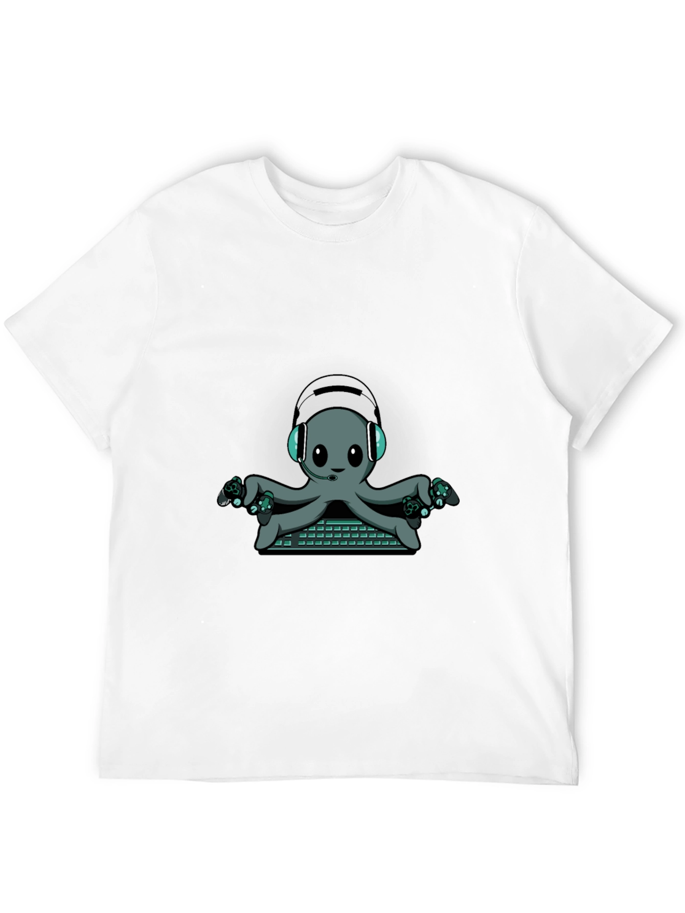 Gamer Octopus Graphic Tee - Black Cotton T-Shirt