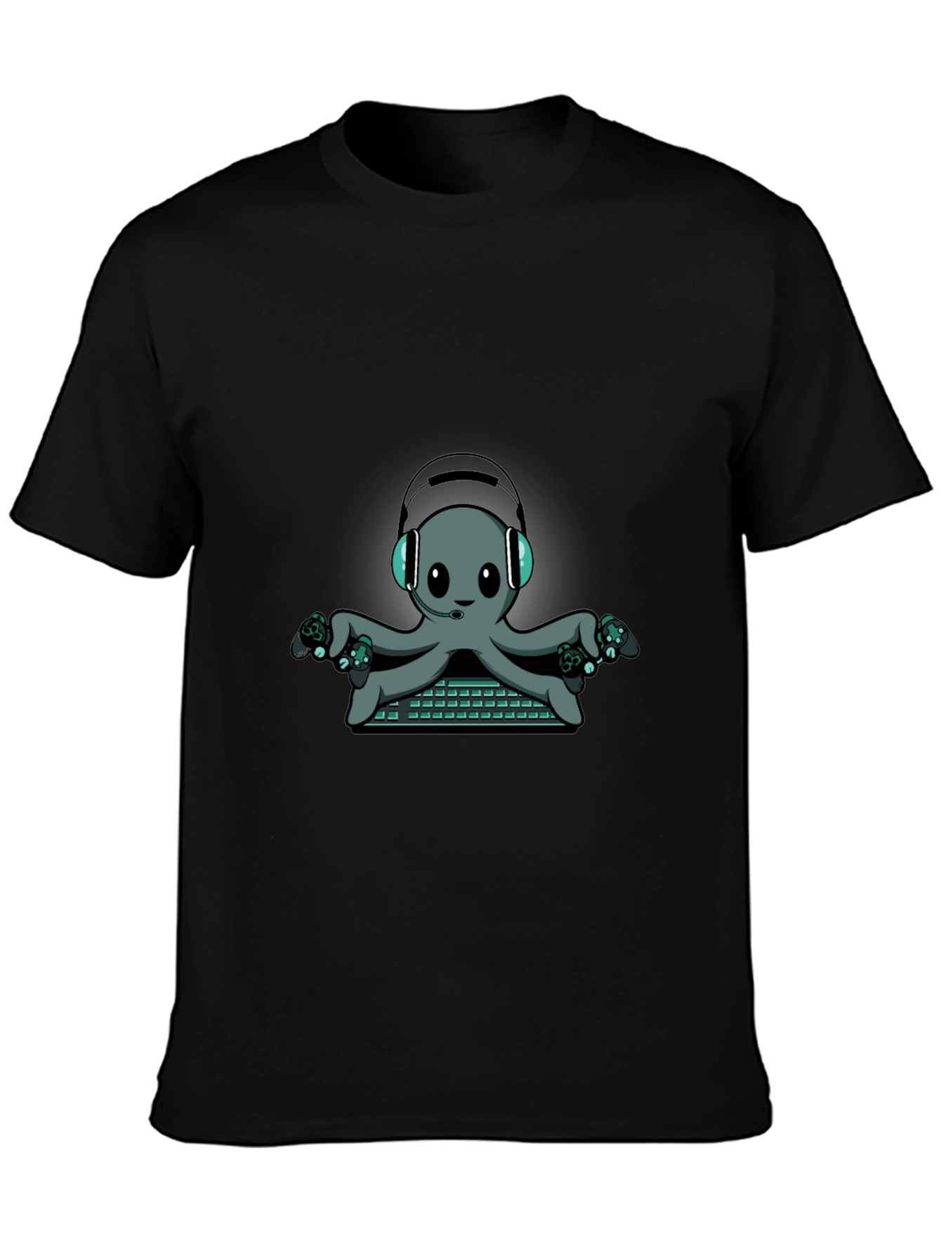 Gamer Octopus Graphic Tee - Black Cotton T-Shirt
