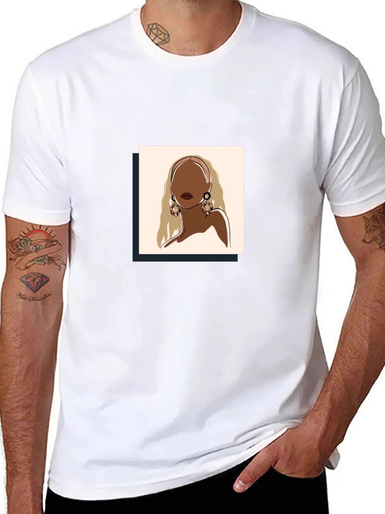 Abstract Woman Graphic Tee - Black Cotton Blend