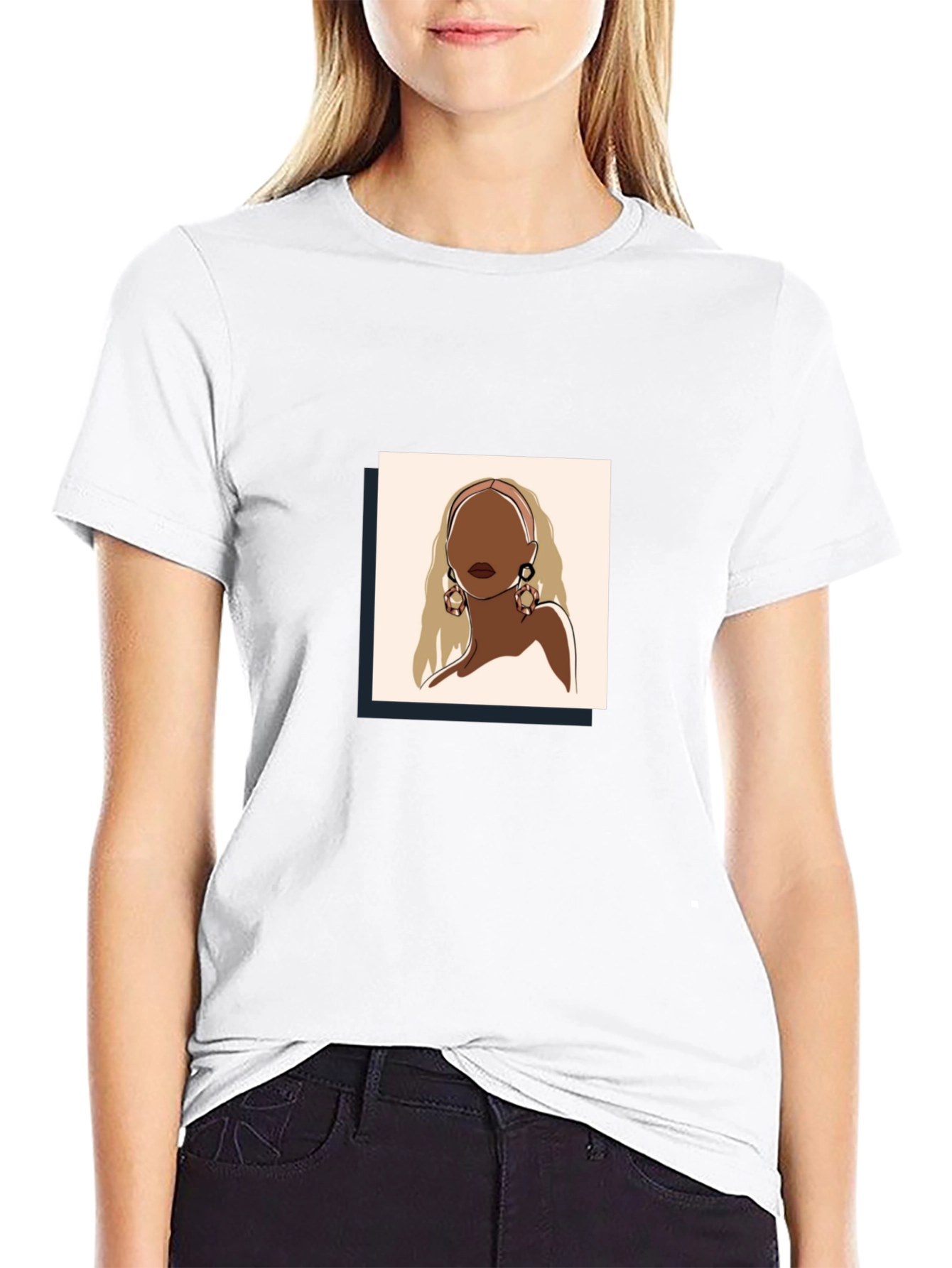 Abstract Woman Graphic Tee - Black Cotton Blend