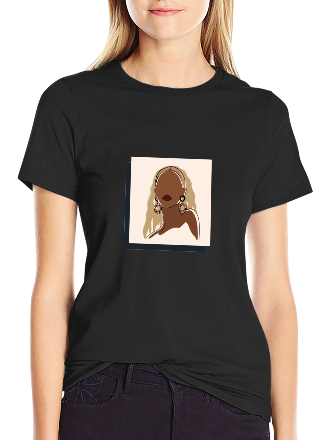 Abstract Woman Graphic Tee - Black Cotton Blend