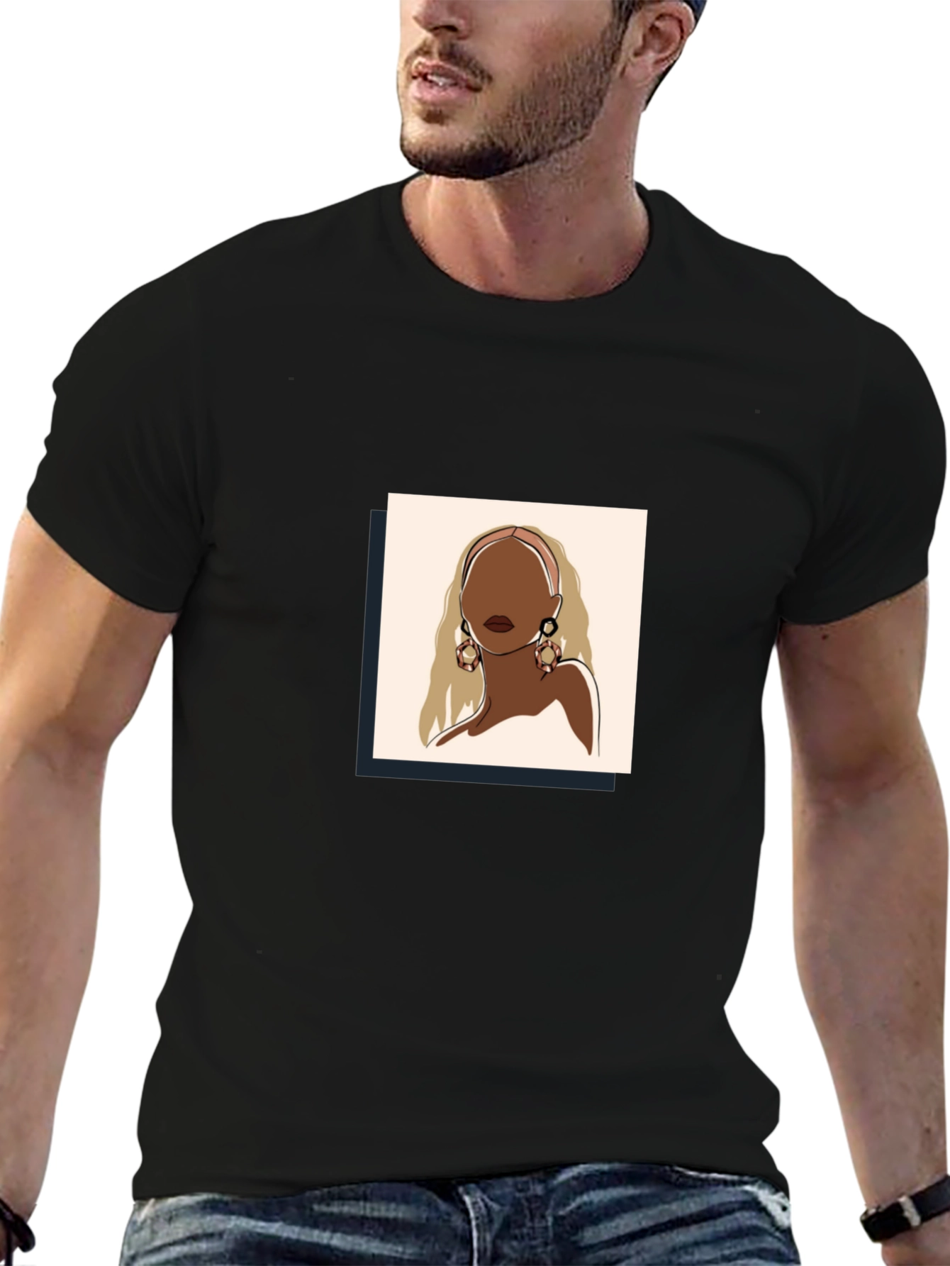 Abstract Woman Graphic Tee - Black Cotton Blend