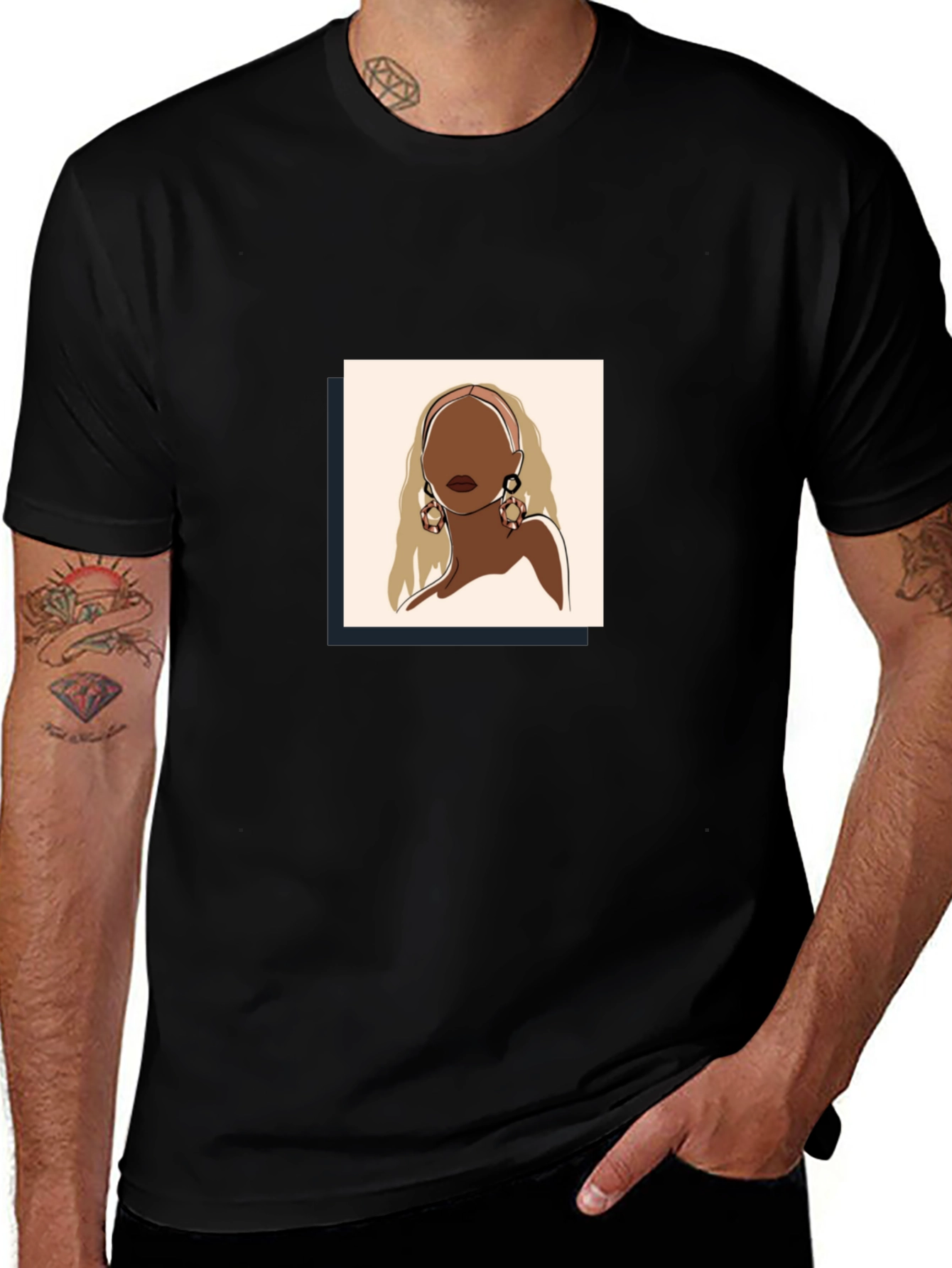 Abstract Woman Graphic Tee - Black Cotton Blend
