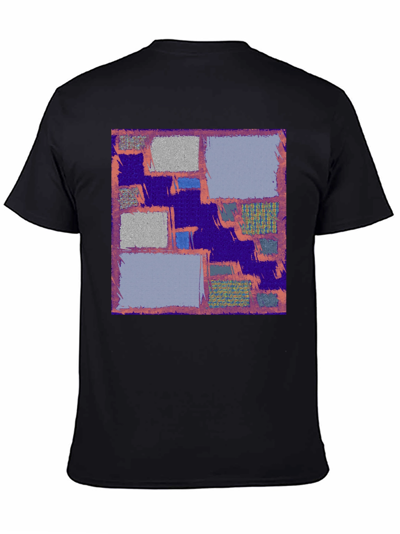 Abstract Block Print Mens Black T-Shirt
