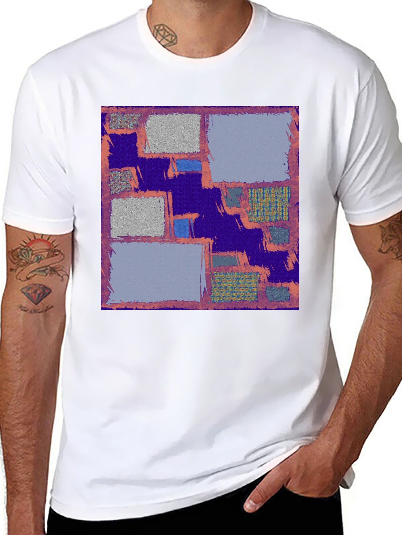 Abstract Block Print Mens Black T-Shirt
