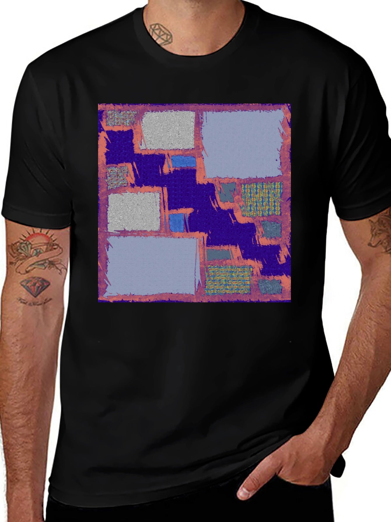 Abstract Block Print Mens Black T-Shirt