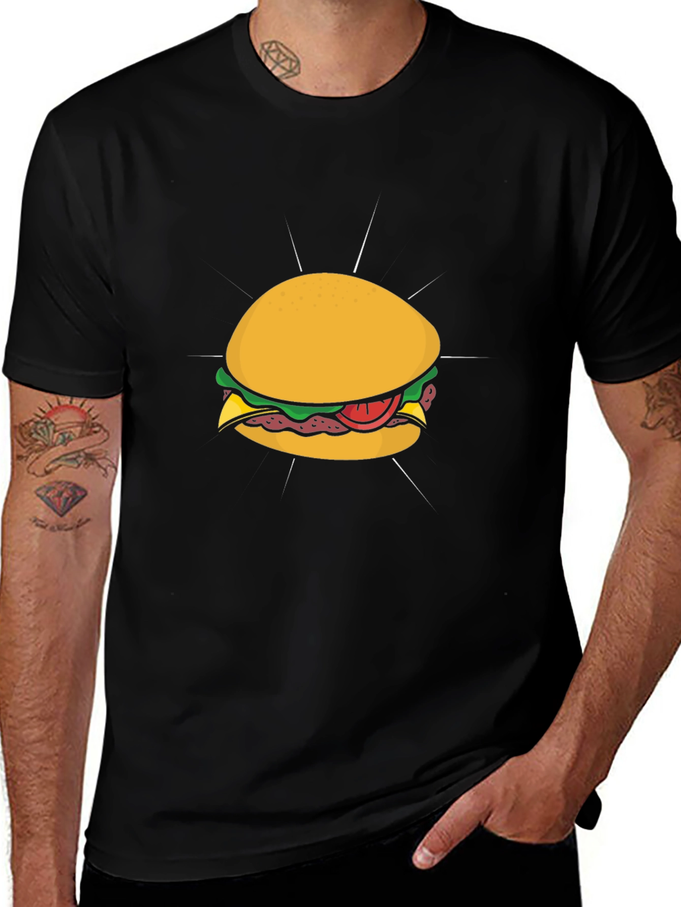 Burger Graphic Tee - Casual Style Black T-Shirt