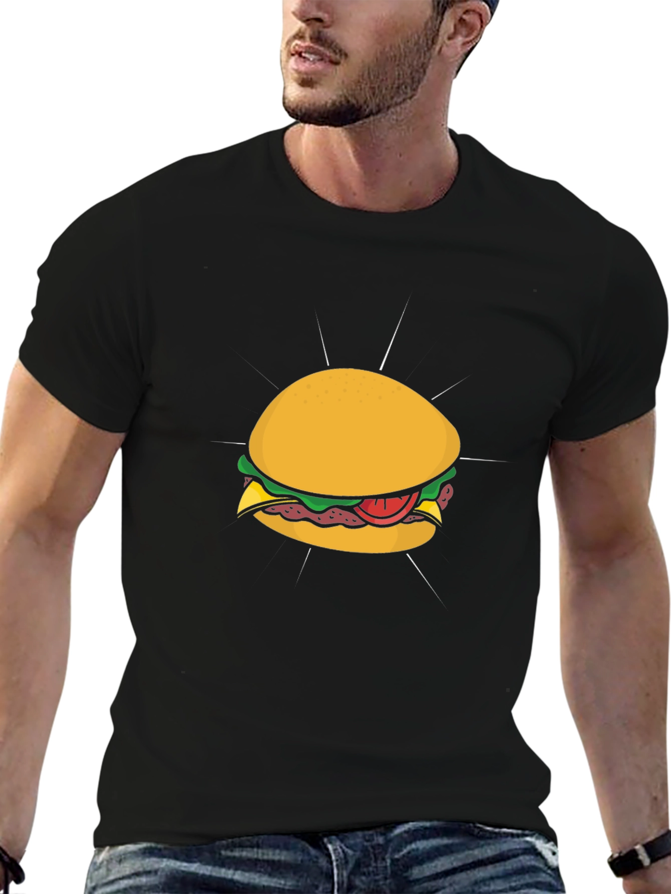 Burger Graphic Tee - Casual Style Black T-Shirt
