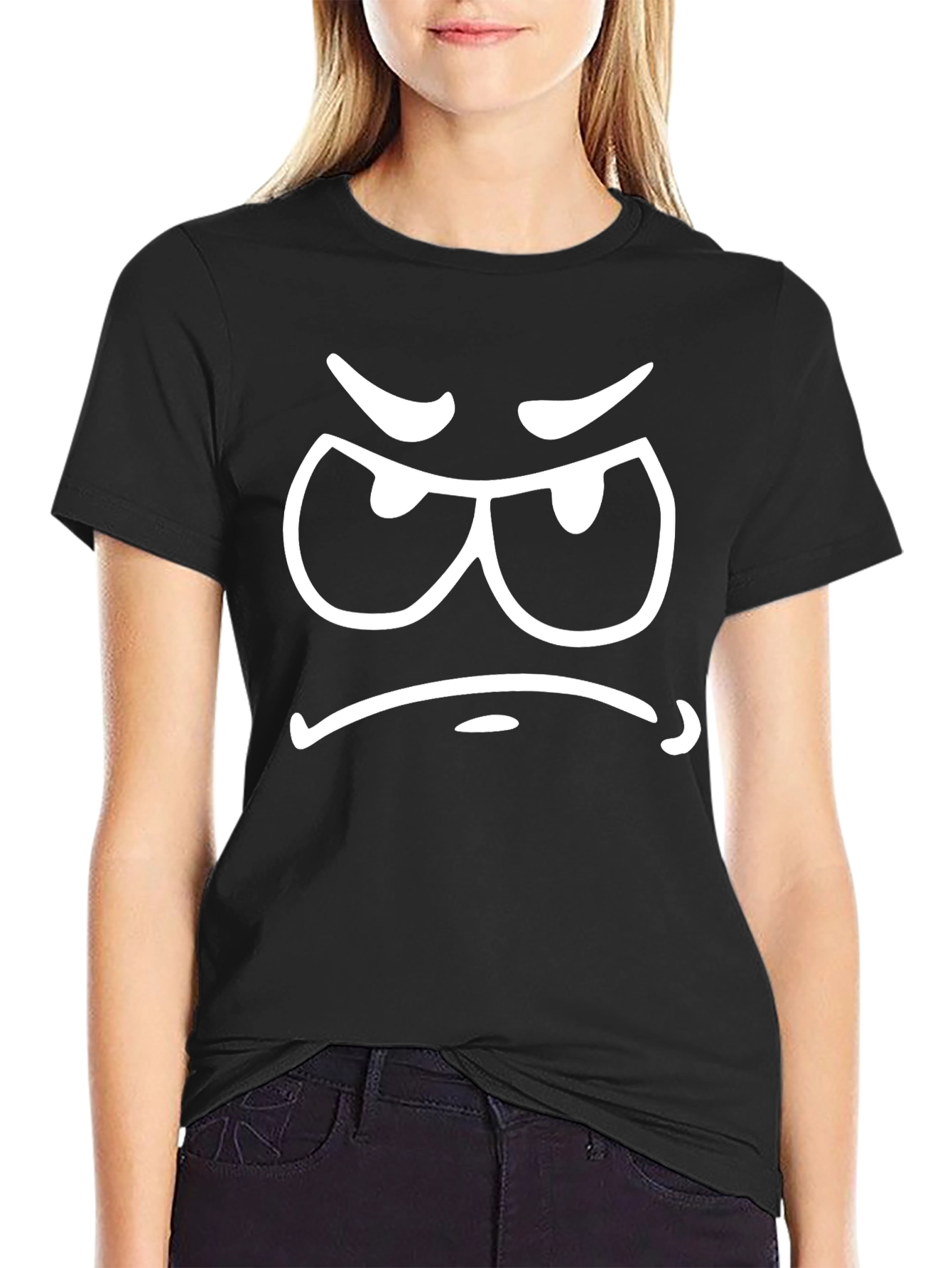 Grumpy Face Black Cotton Graphic Tee