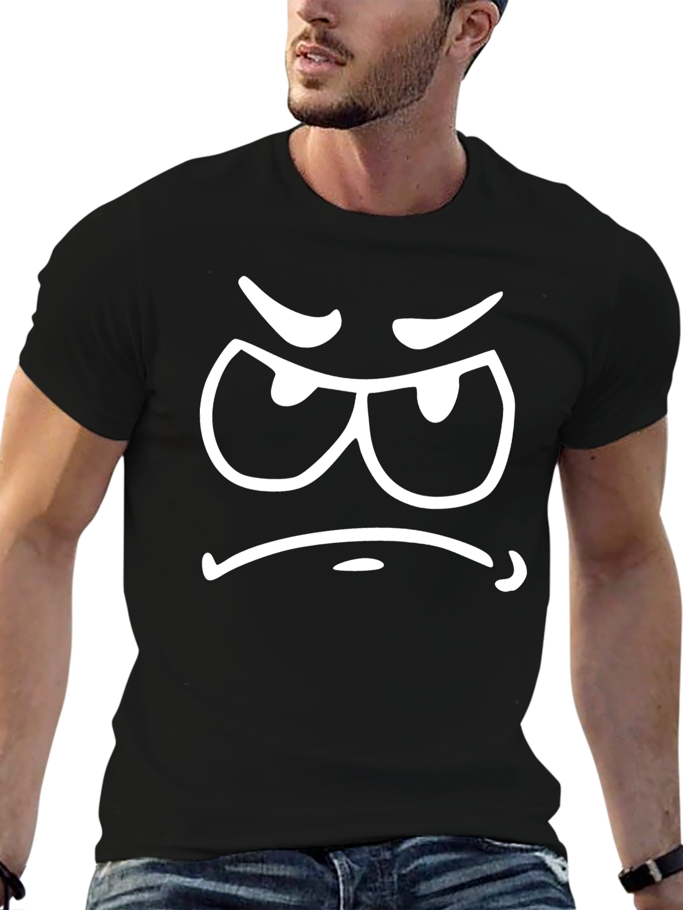 Grumpy Face Black Cotton Graphic Tee