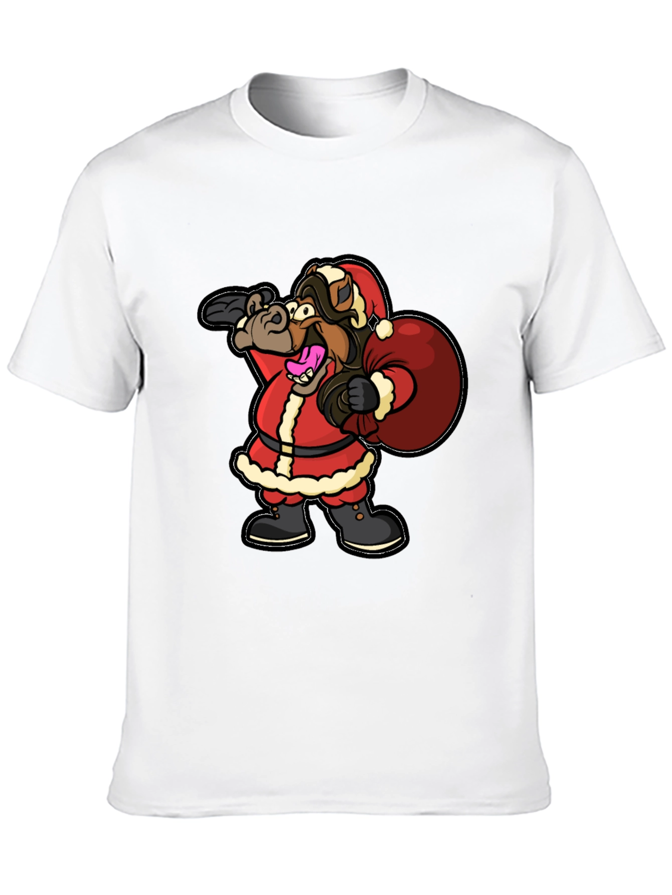 Funny Horse Santa Christmas Black T-Shirt