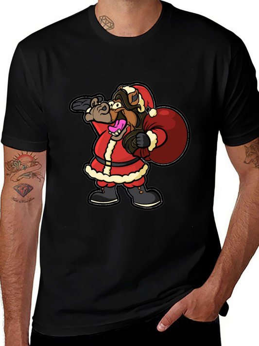 Funny Horse Santa Christmas Black T-Shirt