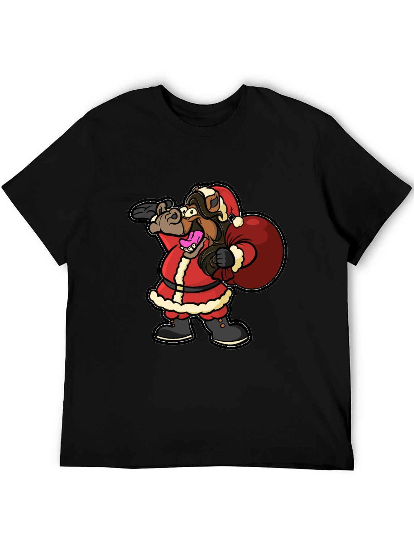 Funny Horse Santa Christmas Black T-Shirt