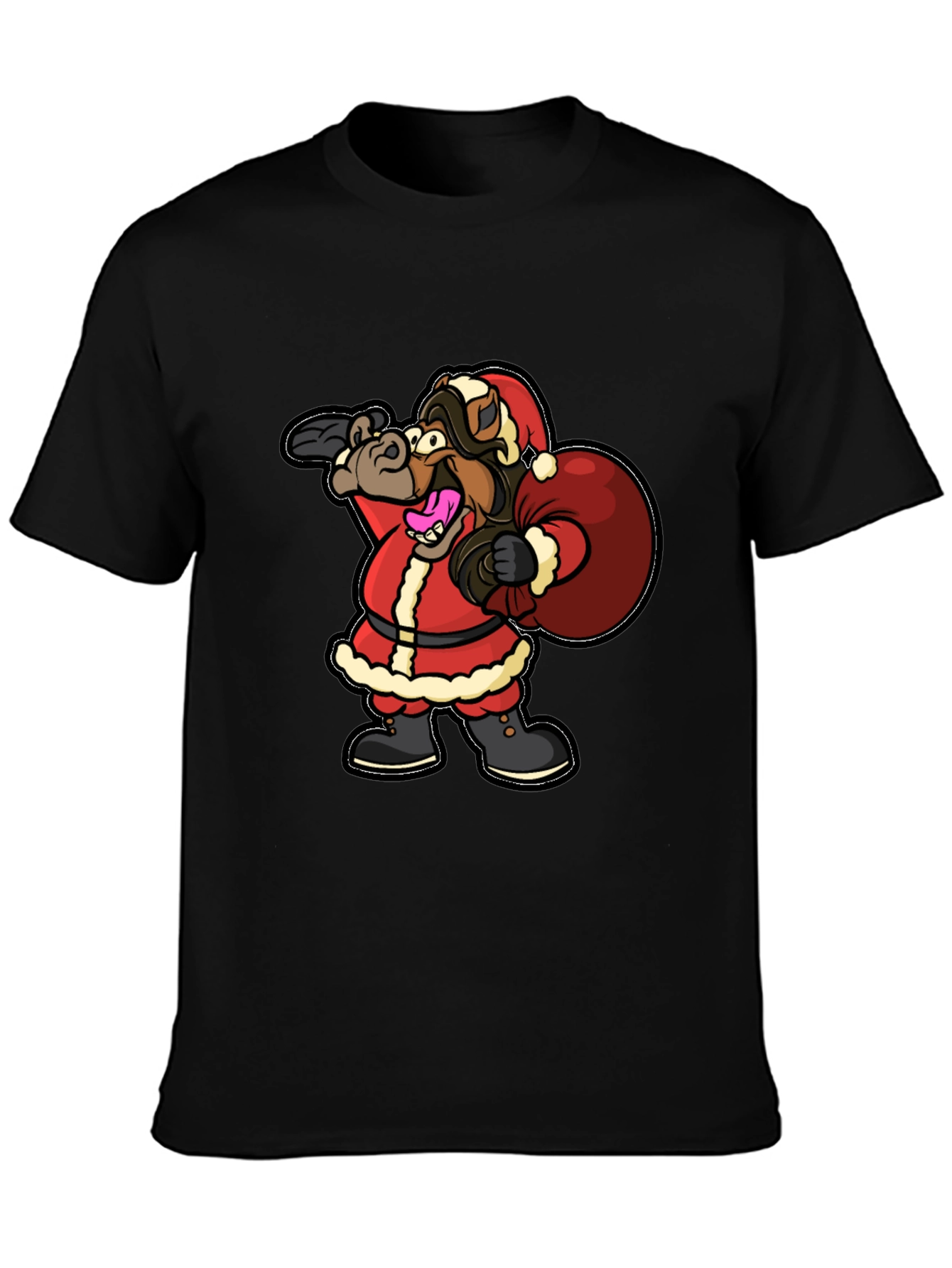Funny Horse Santa Christmas Black T-Shirt