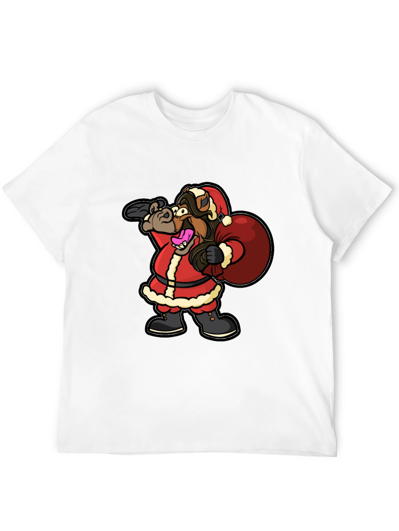 Funny Horse Santa Christmas Black T-Shirt