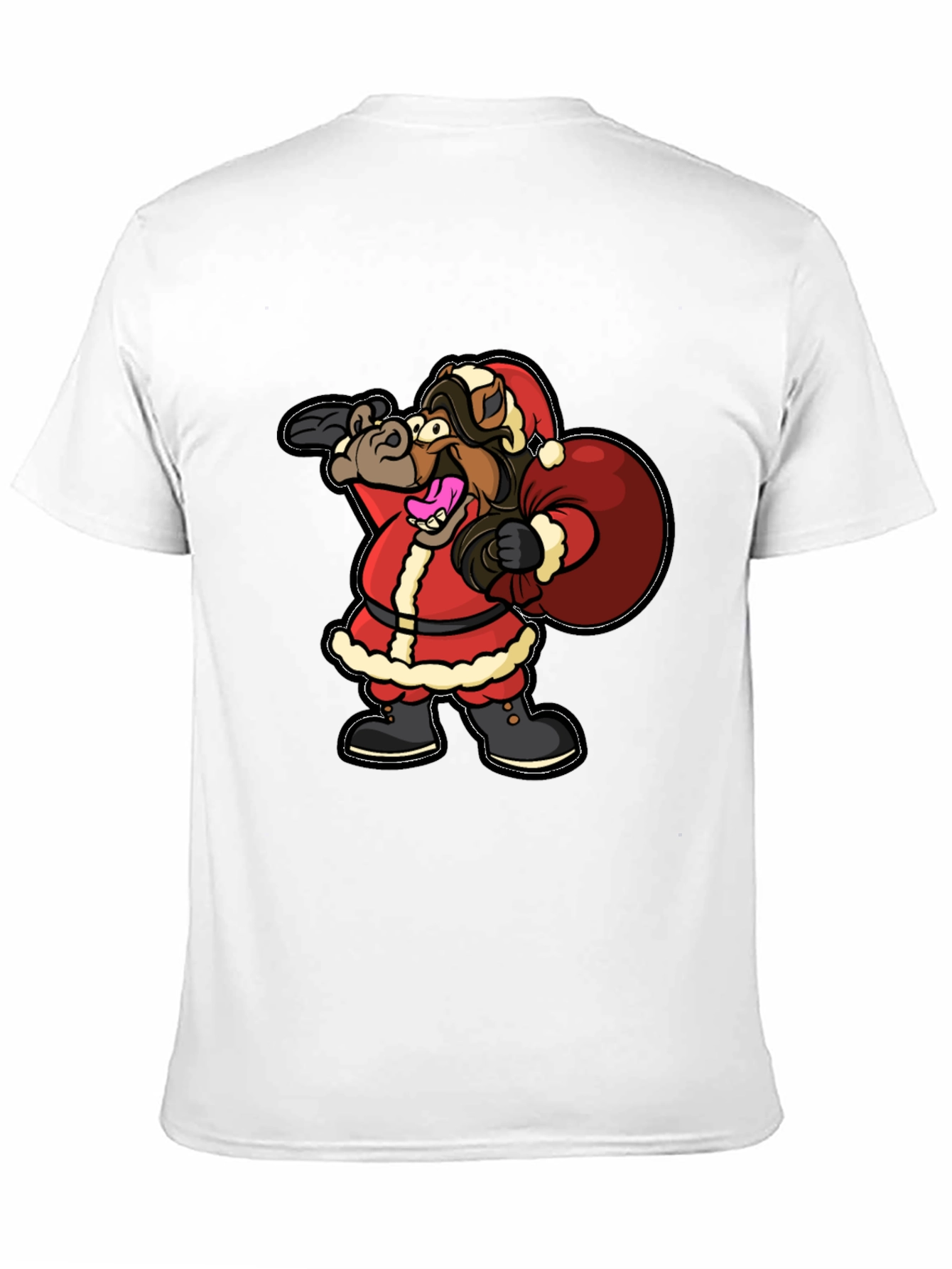 Funny Horse Santa Christmas Black T-Shirt