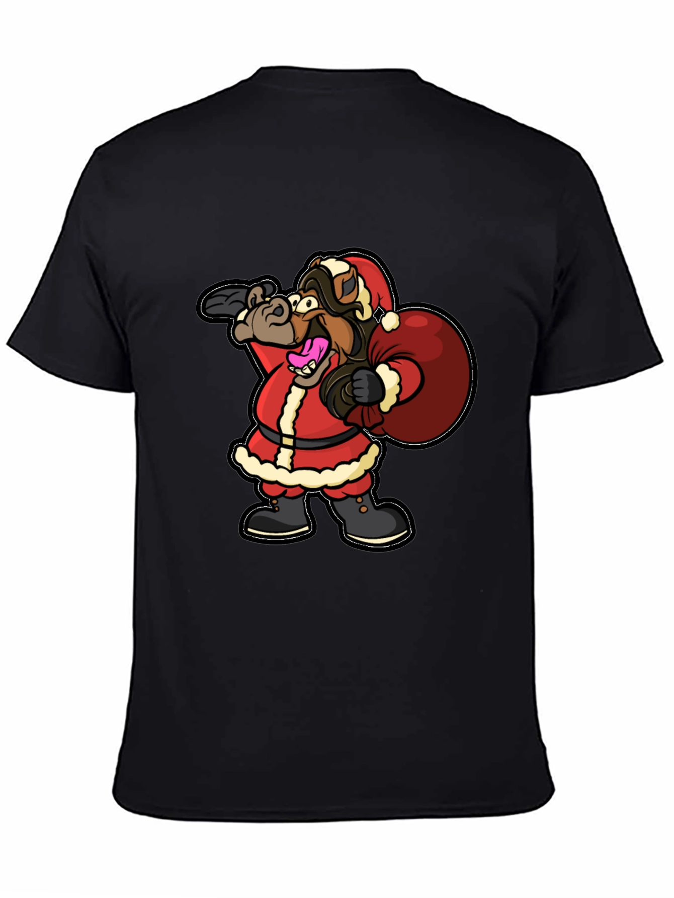 Funny Horse Santa Christmas Black T-Shirt