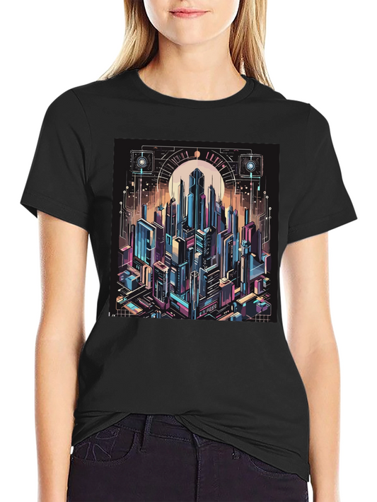 Cyberpunk Cityscape Graphic Tee - Black