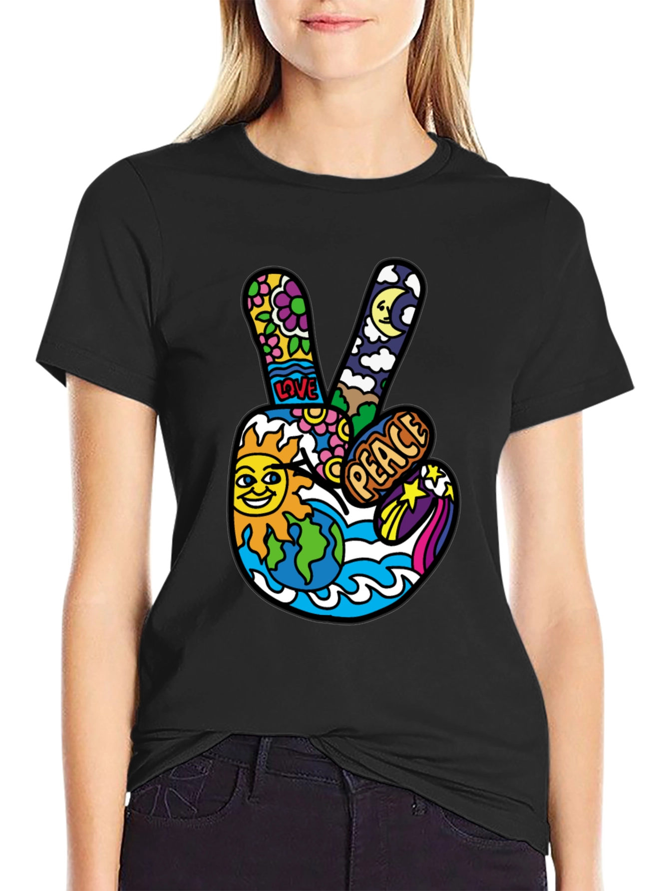 Hippie Peace Sign Graphic Tee - Retro Vibe