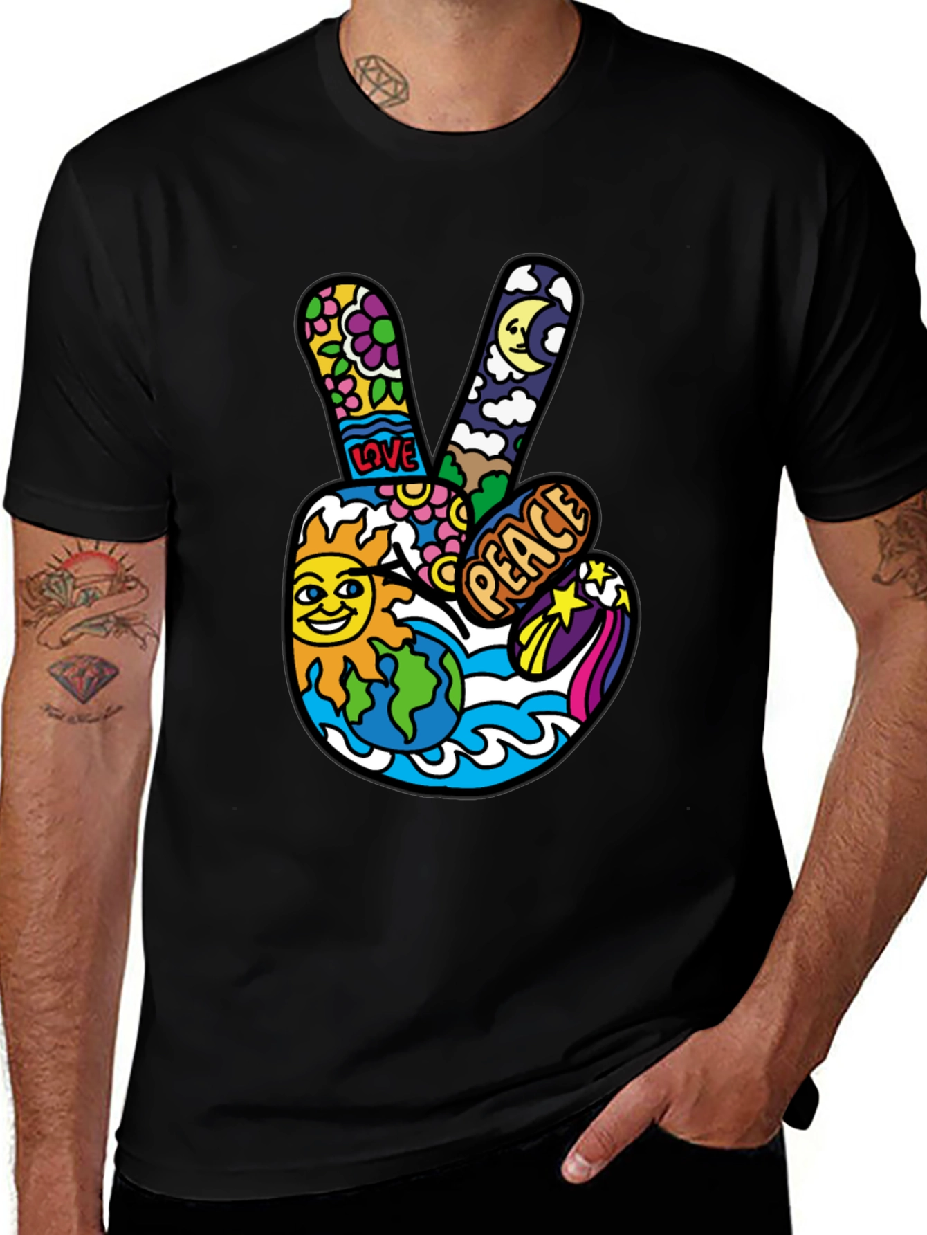 Hippie Peace Sign Graphic Tee - Retro Vibe