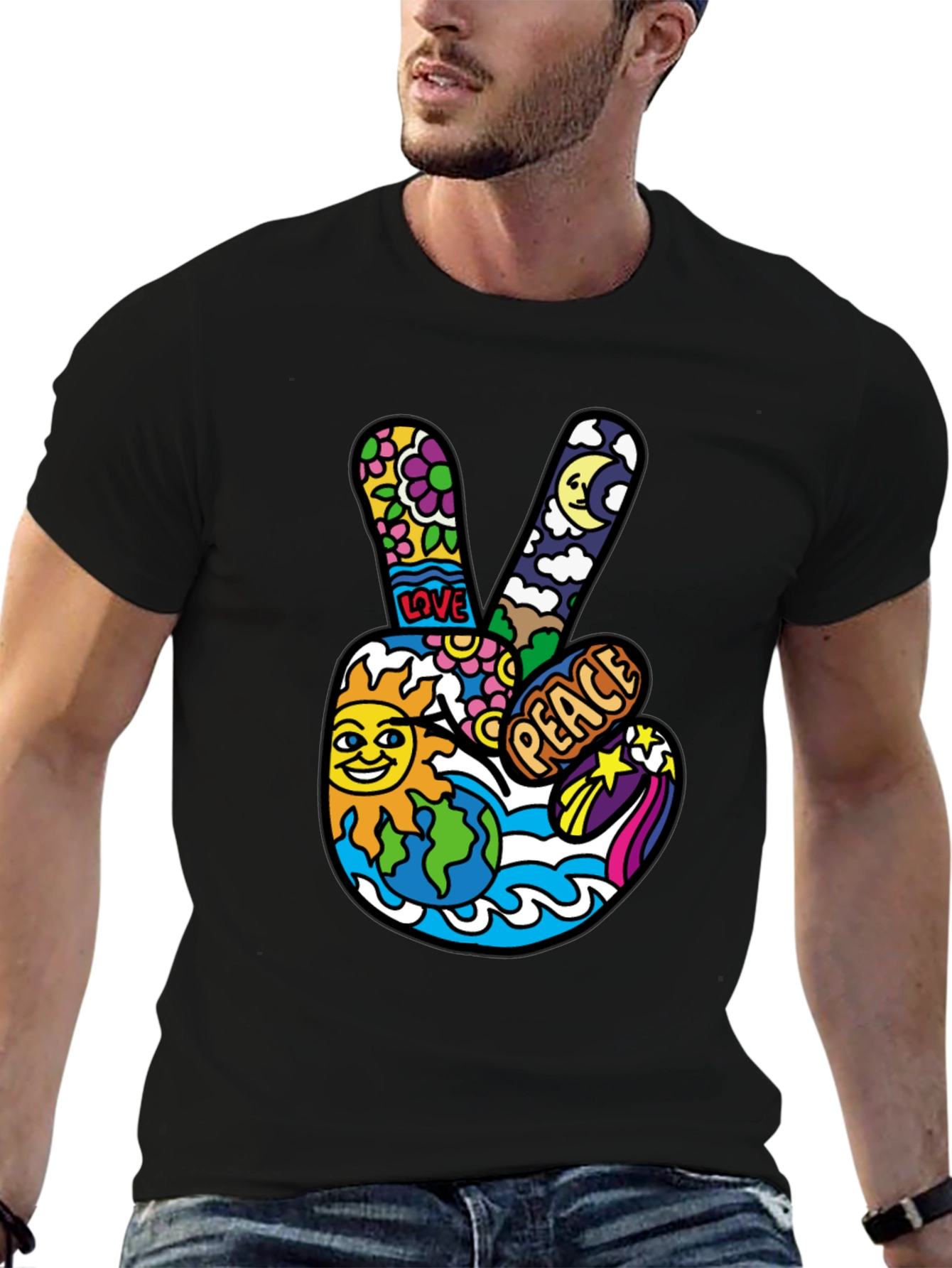Hippie Peace Sign Graphic Tee - Retro Vibe