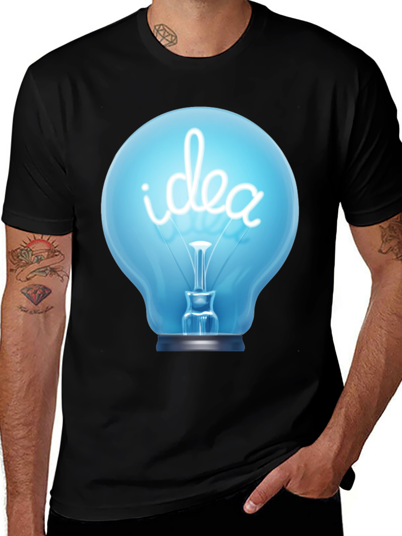 Idea Lightbulb Graphic Tee - Black Cotton T-Shirt