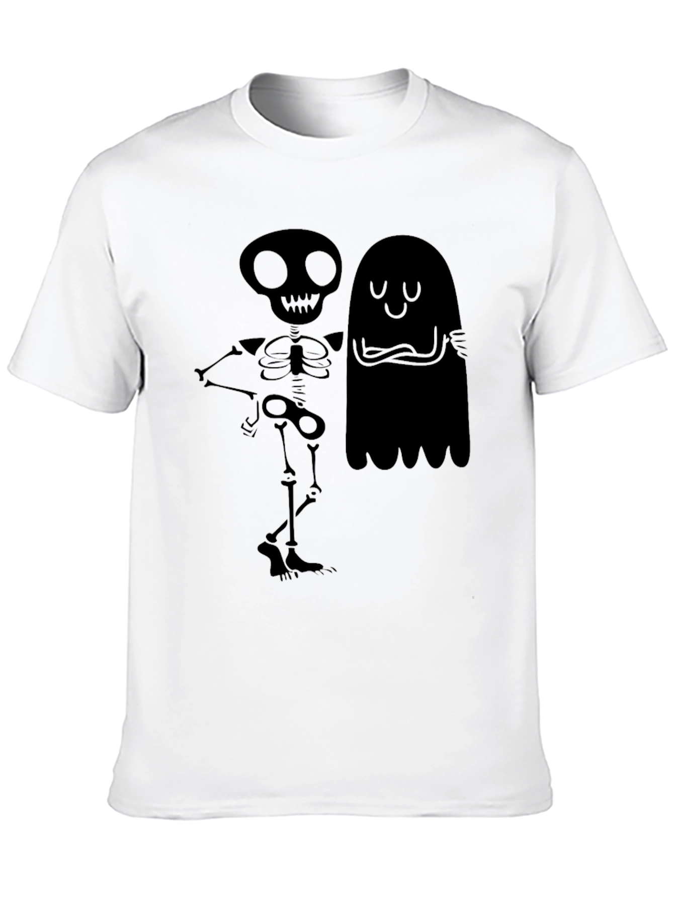 Skeleton & Ghost Graphic Tee - Spooky Season Style!