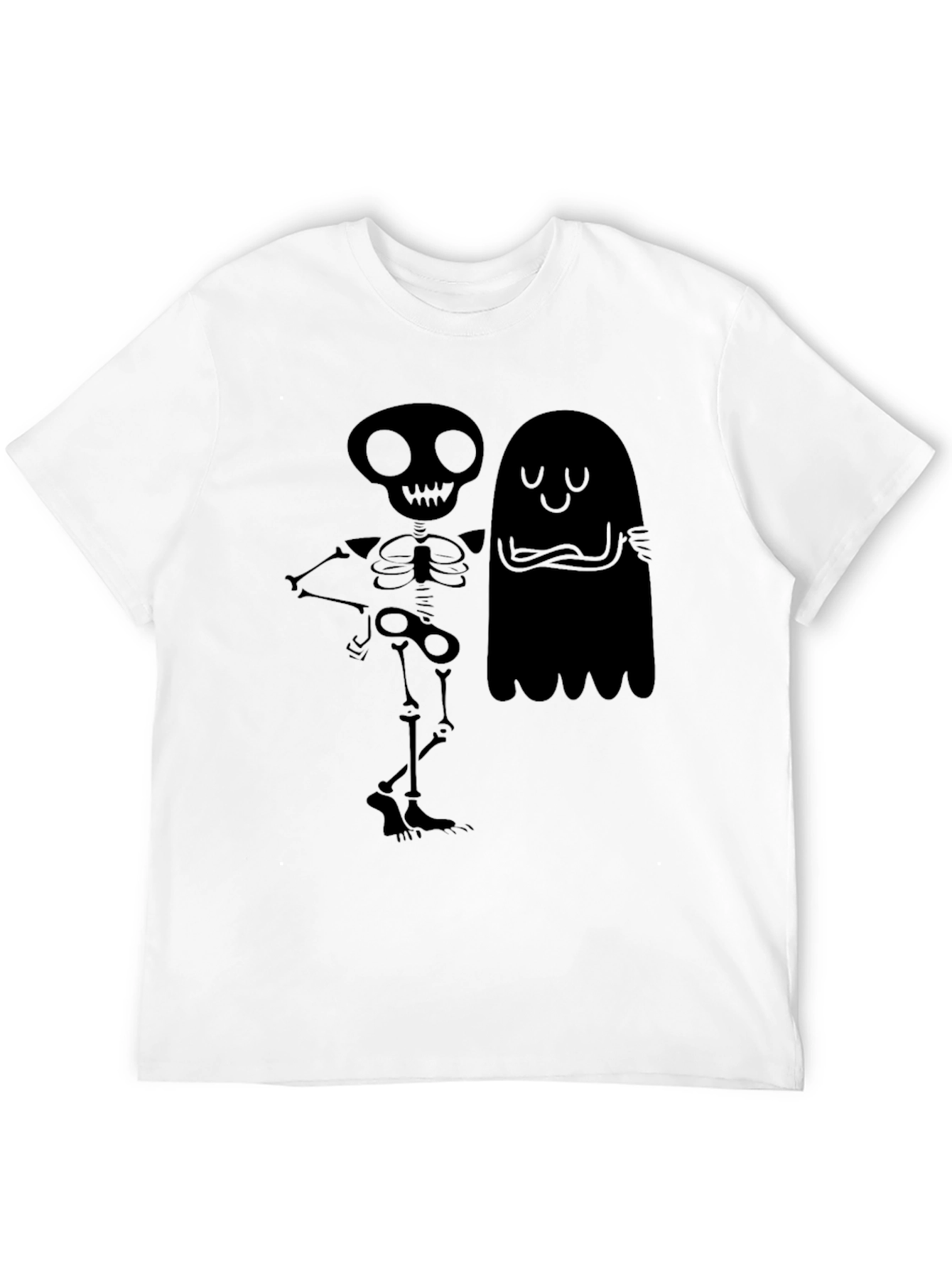 Skeleton & Ghost Graphic Tee - Spooky Season Style!