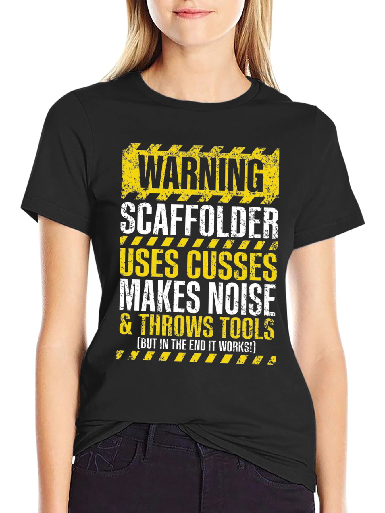 Warning Scaffolder T-Shirt: Uses Cusses Throws Tools