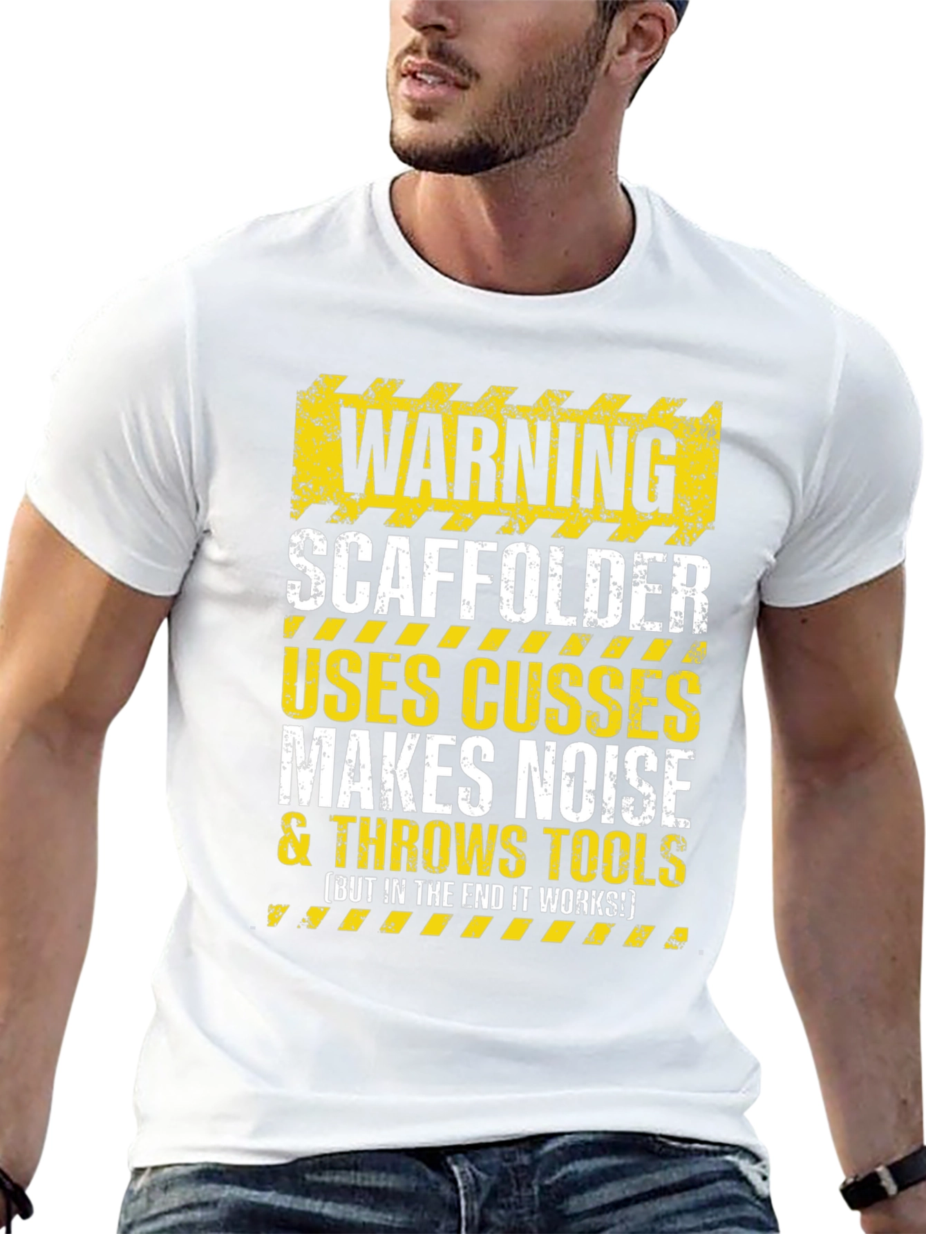 Warning Scaffolder T-Shirt: Uses Cusses Throws Tools