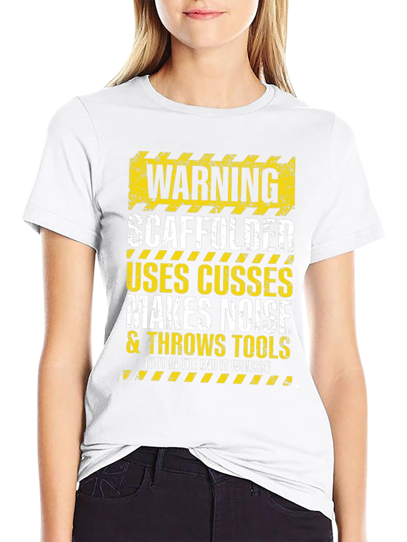 Warning Scaffolder T-Shirt: Uses Cusses Throws Tools