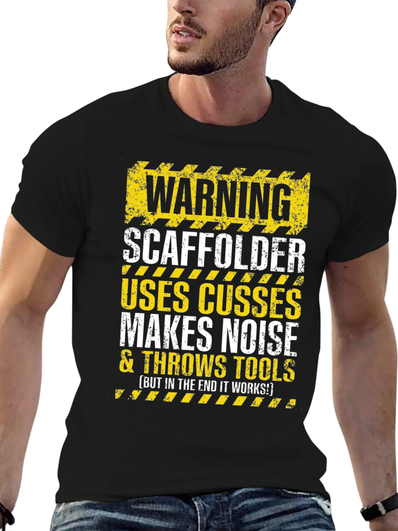 Warning Scaffolder T-Shirt: Uses Cusses Throws Tools