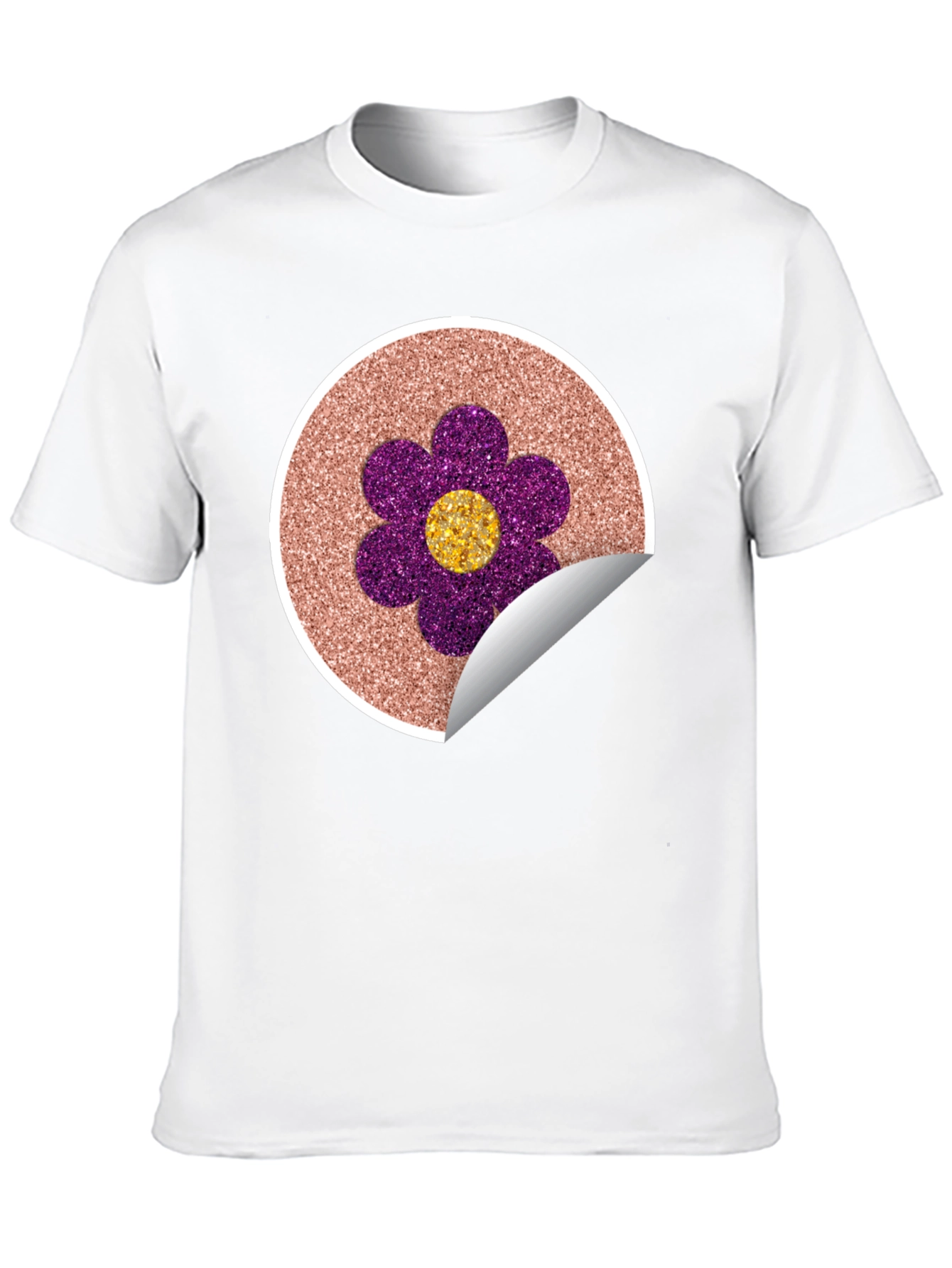 Glitter Flower Graphic Tee - Stylish Crew Neck T-Shirt