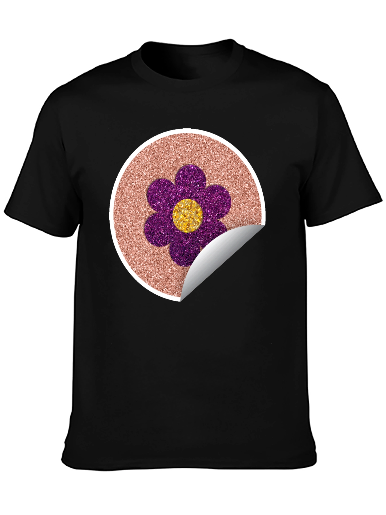 Glitter Flower Graphic Tee - Stylish Crew Neck T-Shirt