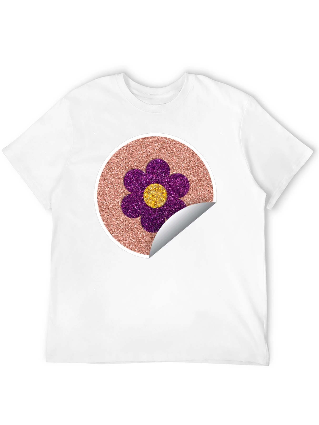 Glitter Flower Graphic Tee - Stylish Crew Neck T-Shirt
