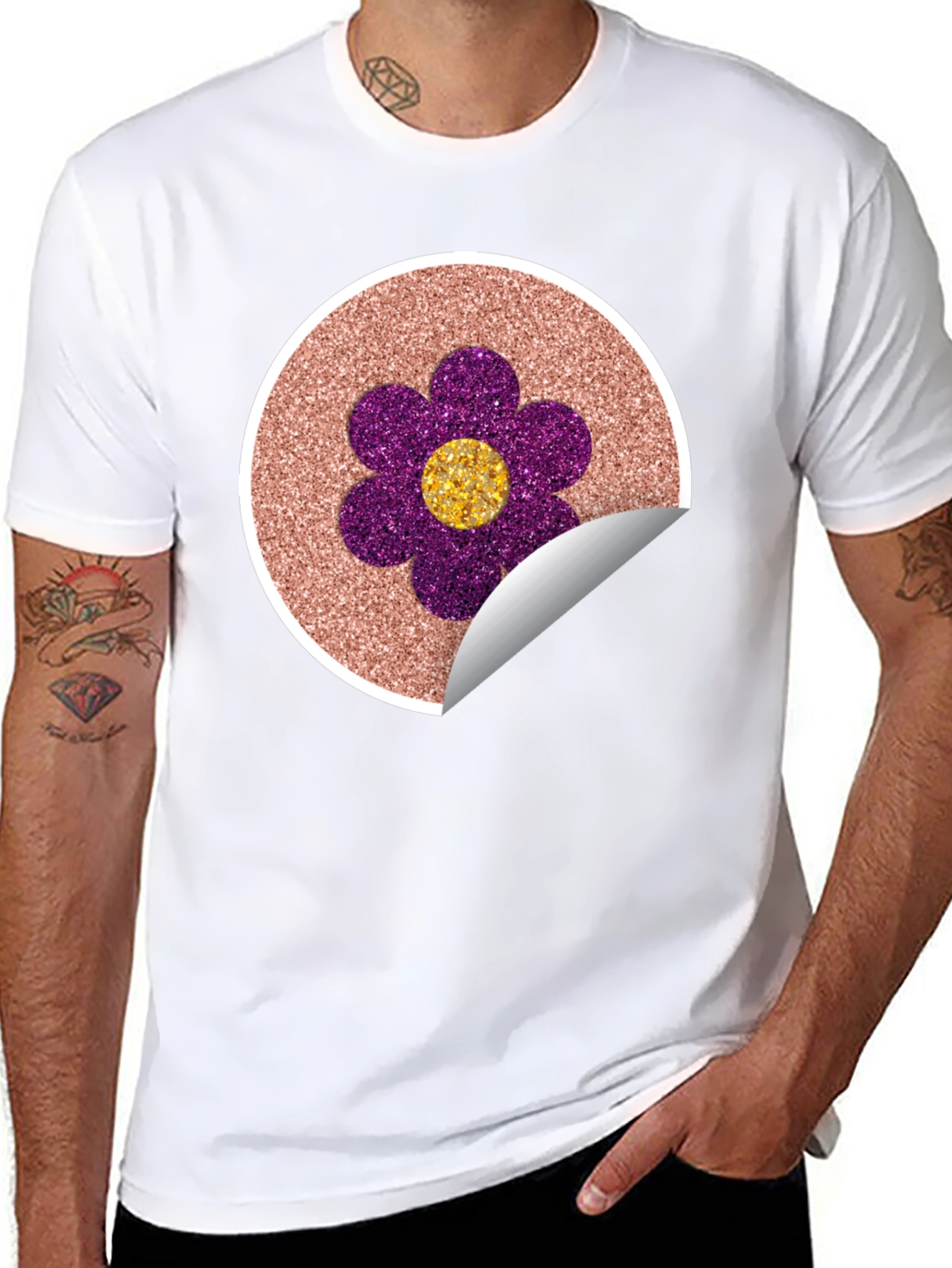Glitter Flower Graphic Tee - Stylish Crew Neck T-Shirt