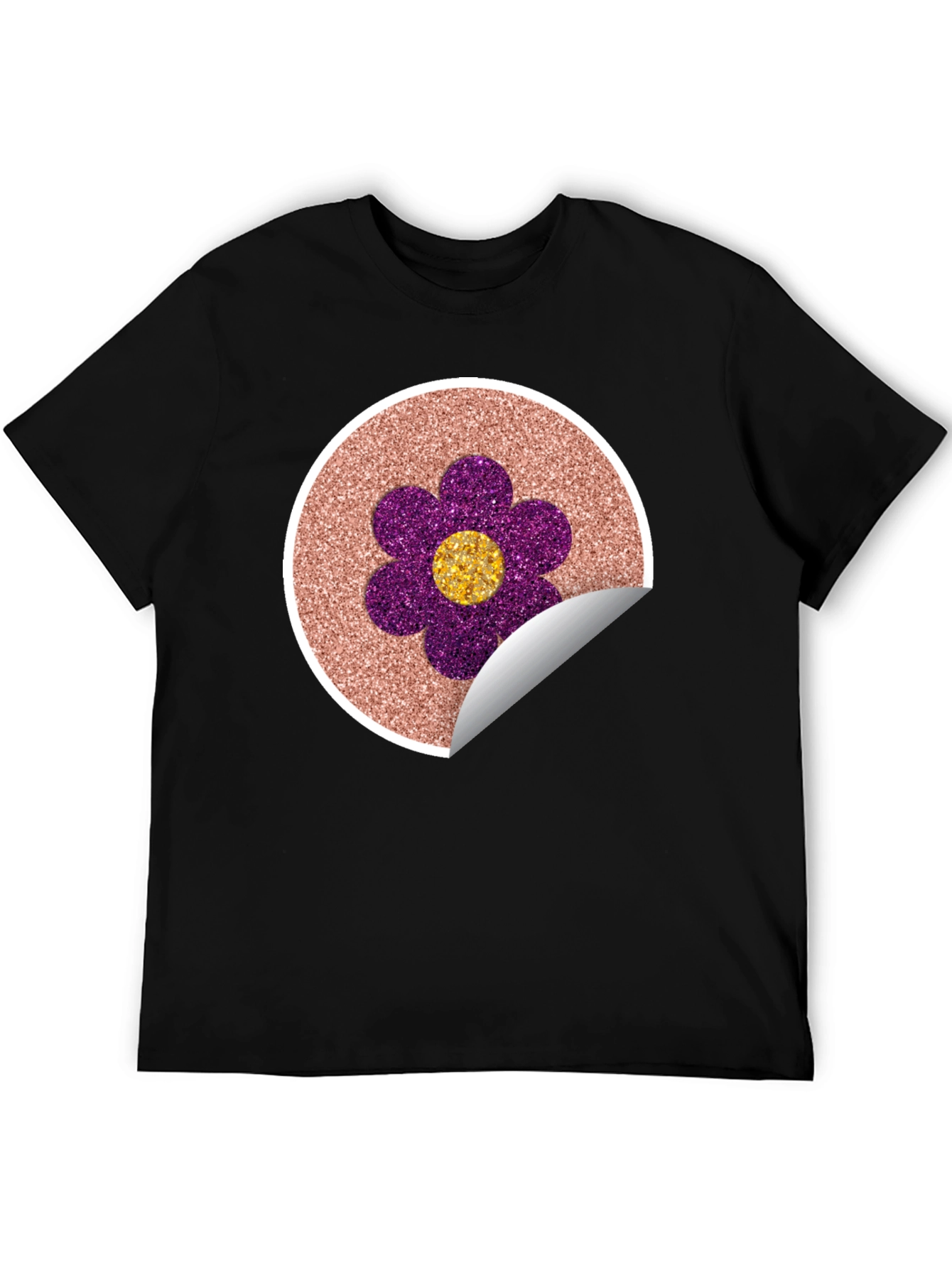 Glitter Flower Graphic Tee - Stylish Crew Neck T-Shirt