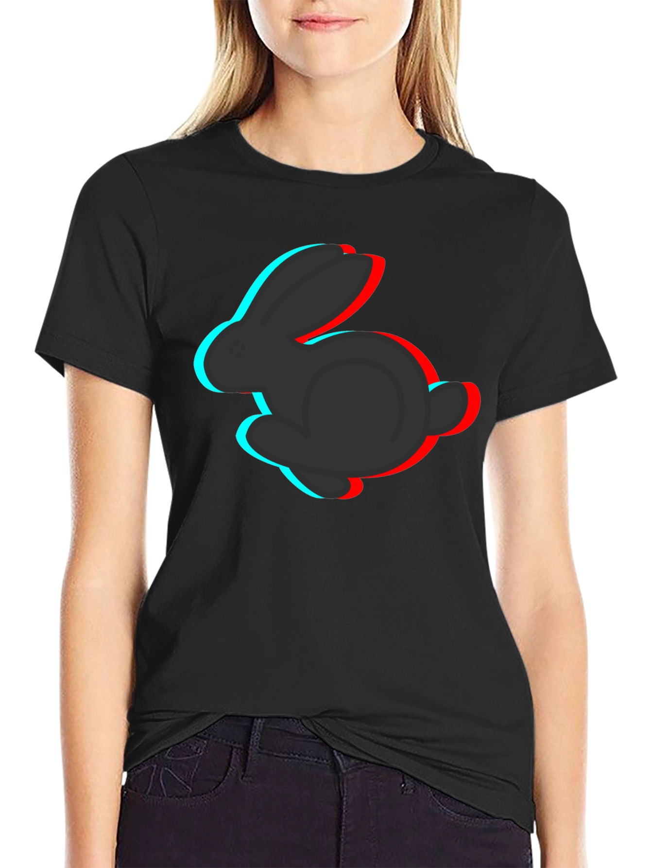 3D Rabbit Graphic Tee - Stylish Black T-Shirt