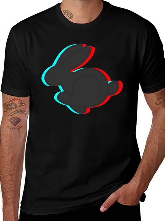 3D Rabbit Graphic Tee - Stylish Black T-Shirt