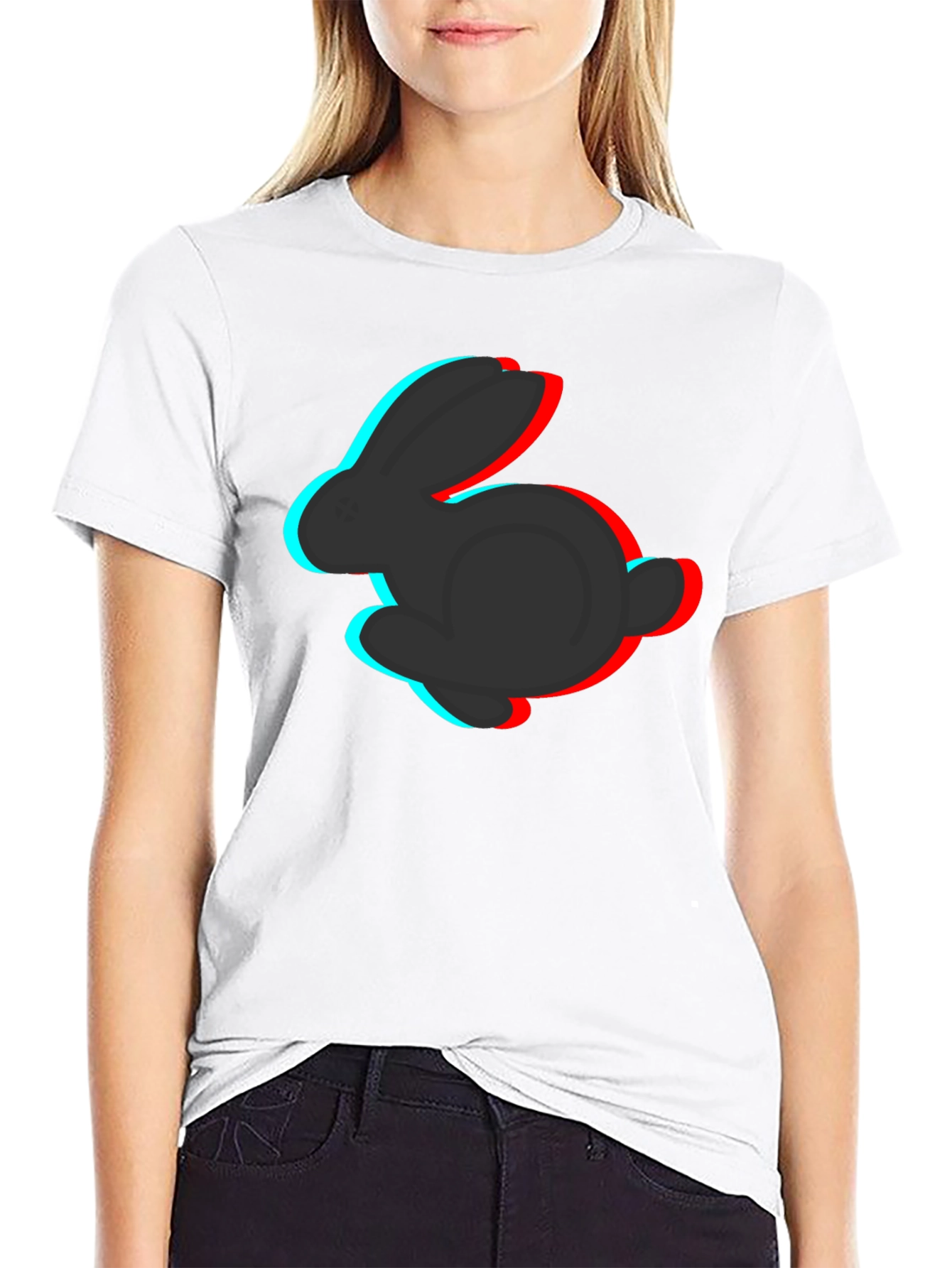 3D Rabbit Graphic Tee - Stylish Black T-Shirt