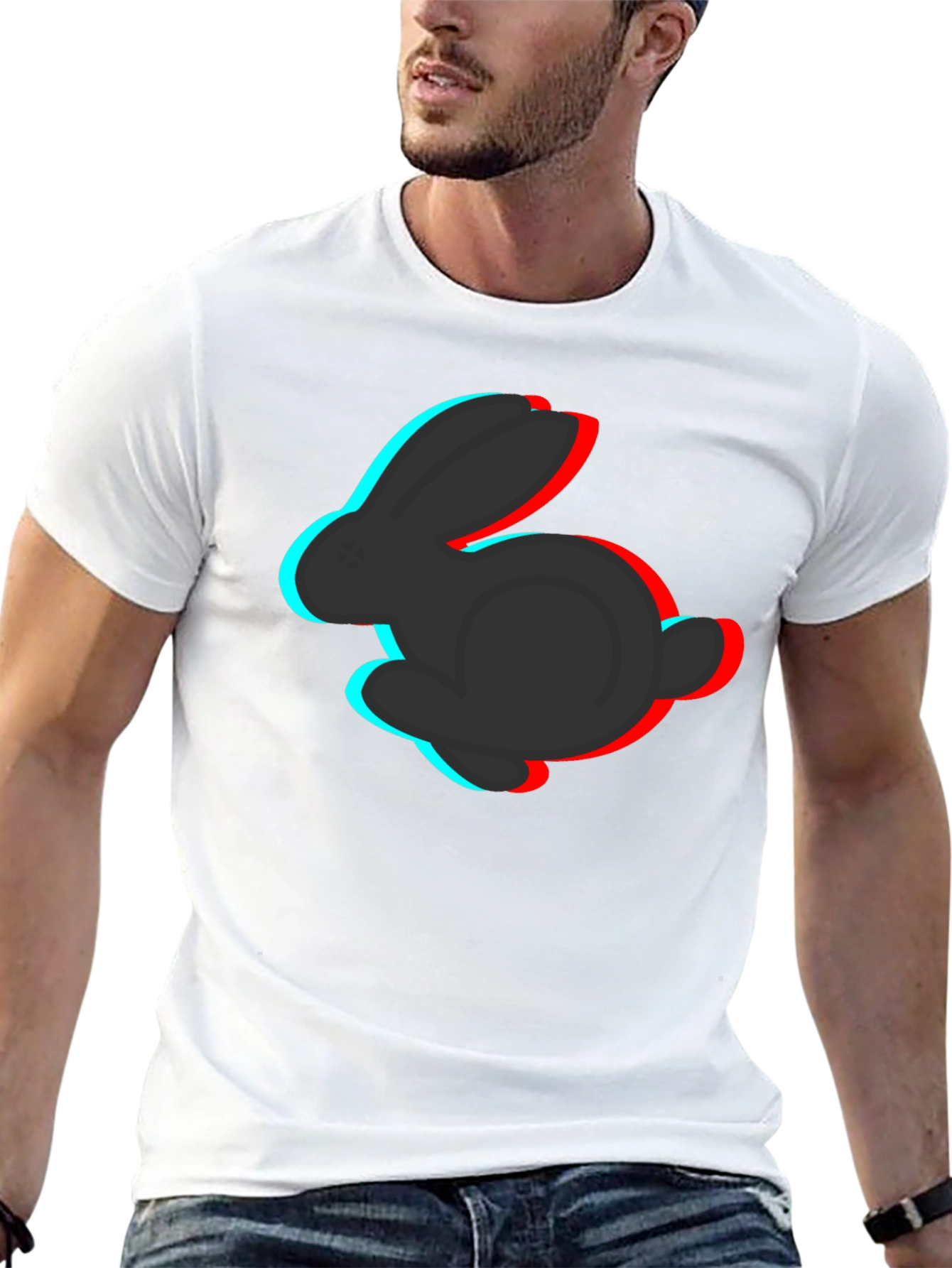 3D Rabbit Graphic Tee - Stylish Black T-Shirt