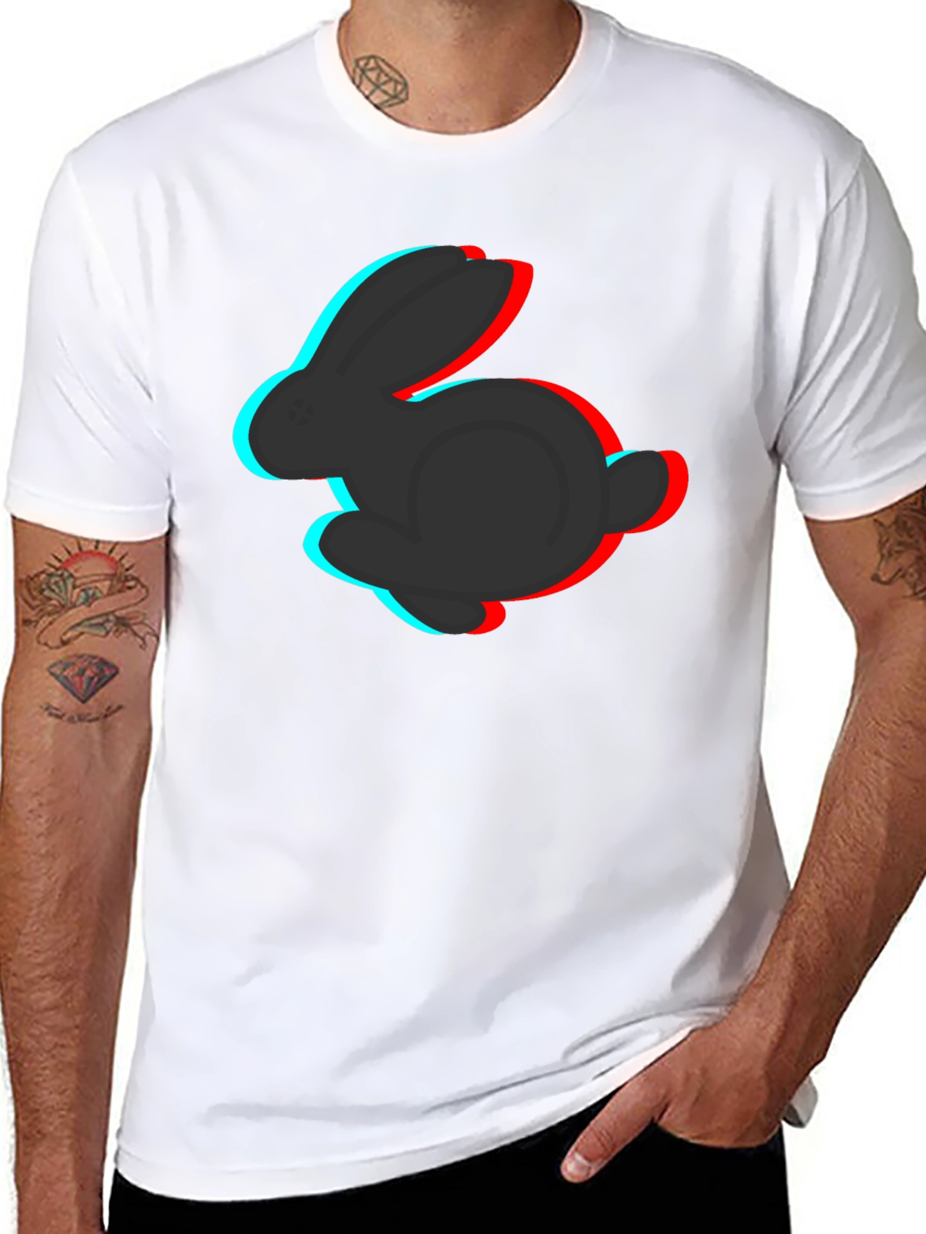 3D Rabbit Graphic Tee - Stylish Black T-Shirt
