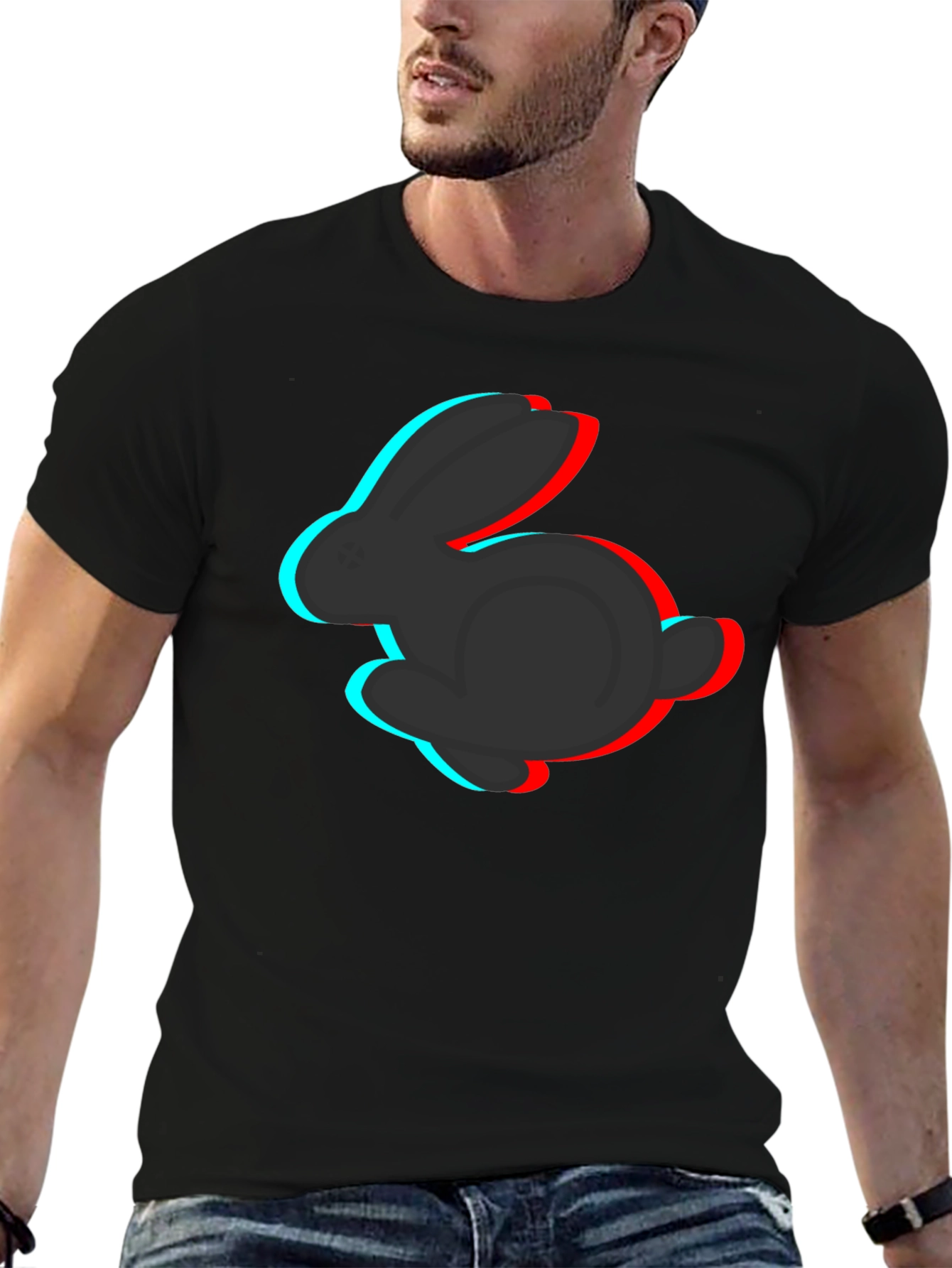 3D Rabbit Graphic Tee - Stylish Black T-Shirt