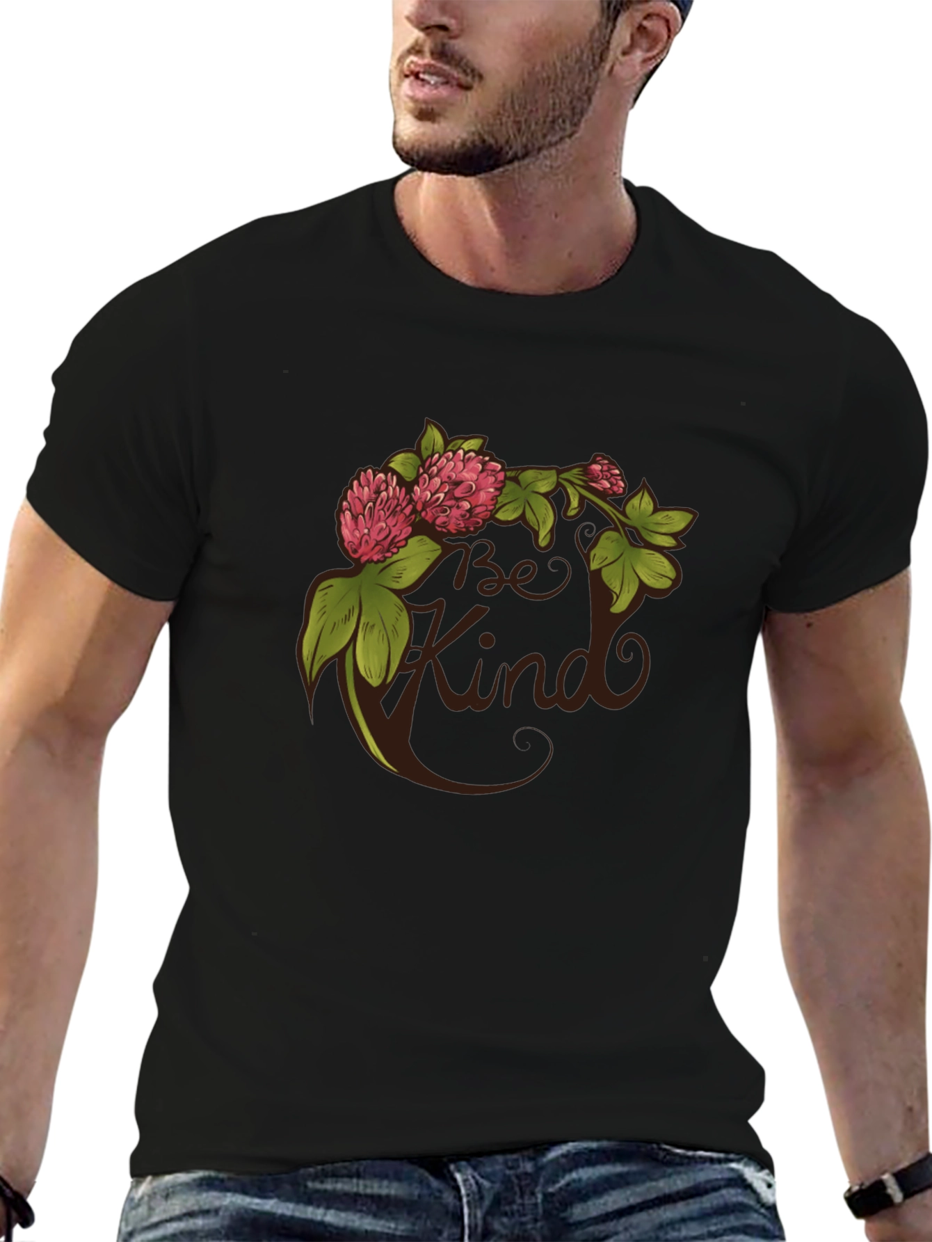 Be Kind Clover Graphic Tee - Black Casual T-Shirt
